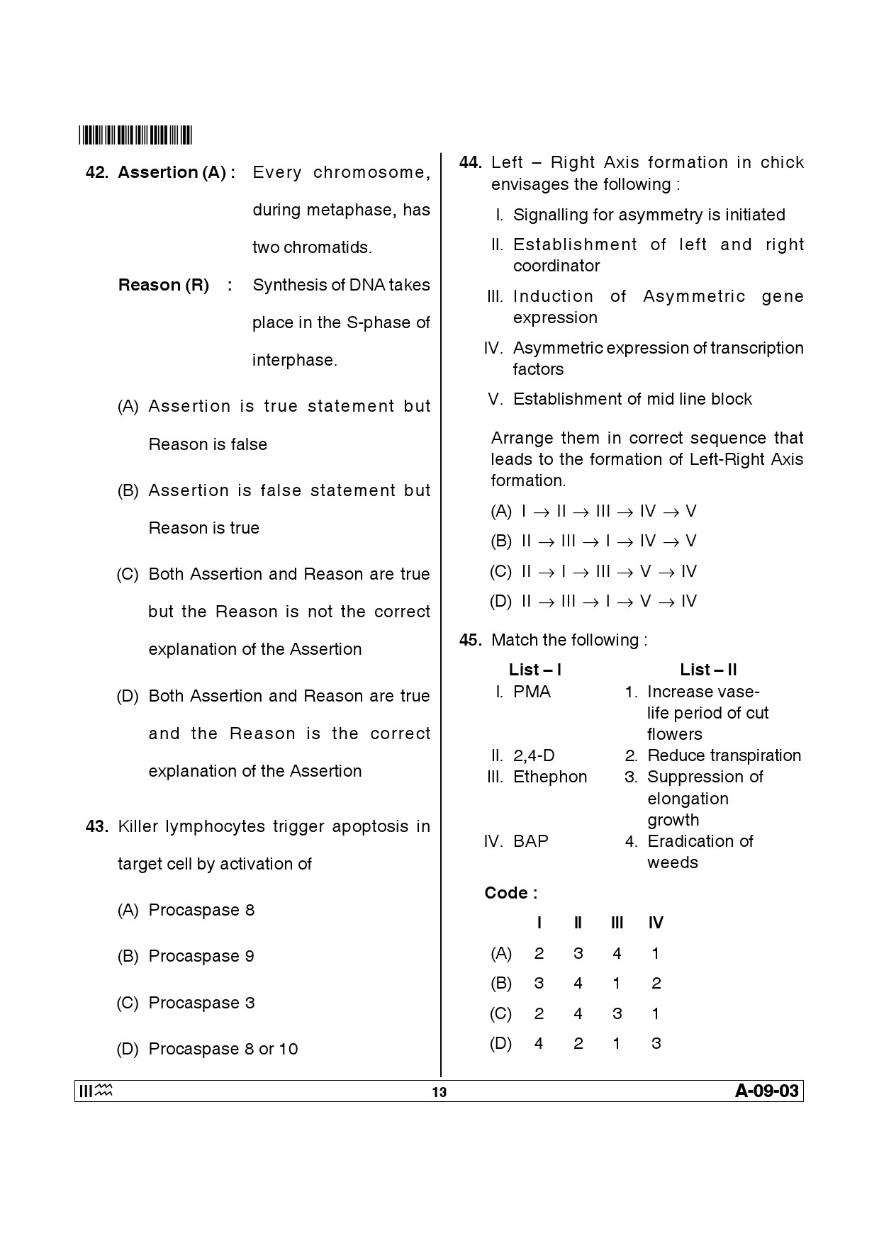 Telangana SET Life Sciences 2014 Question Paper III 12