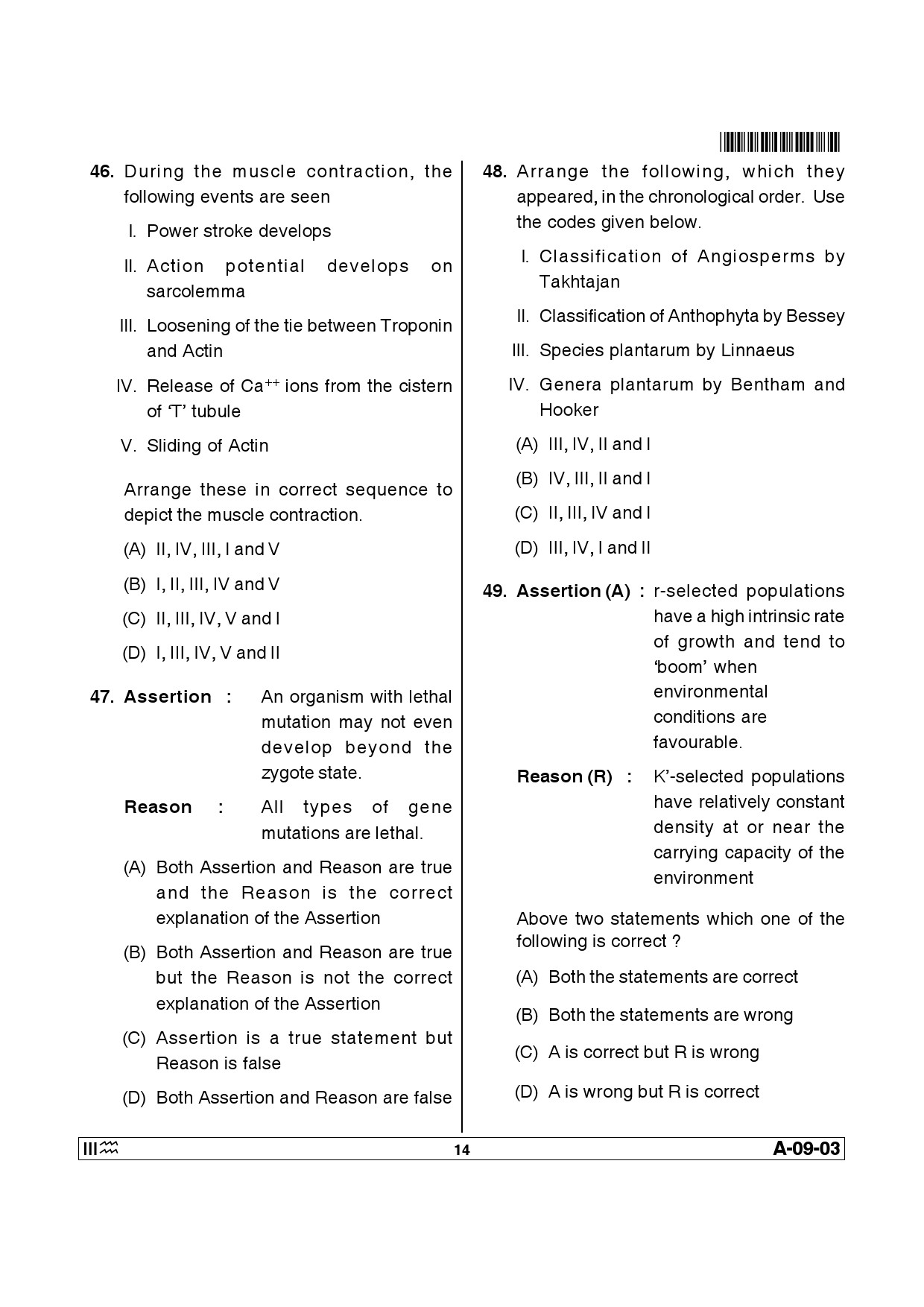 Telangana SET Life Sciences 2014 Question Paper III 13