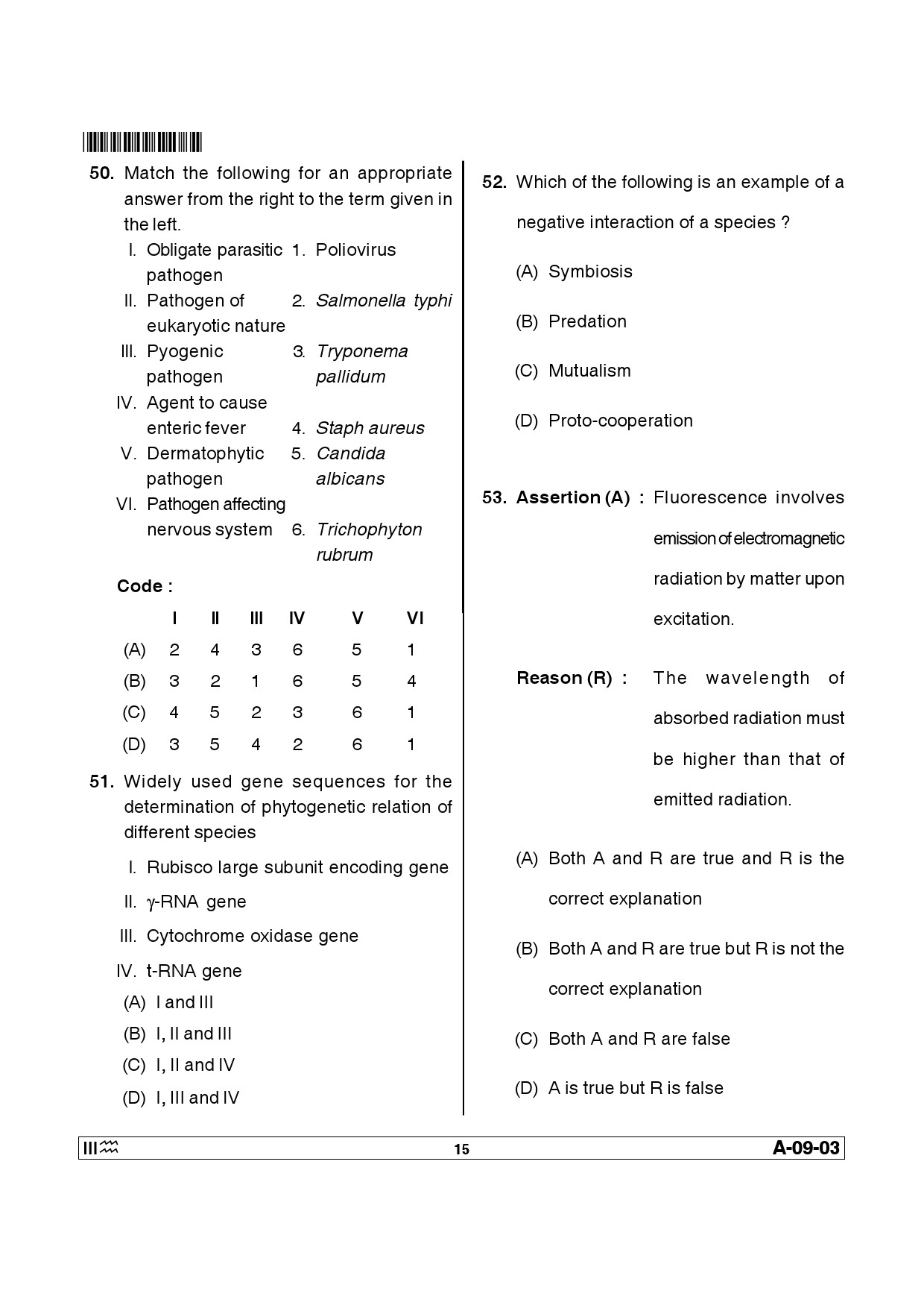 Telangana SET Life Sciences 2014 Question Paper III 14