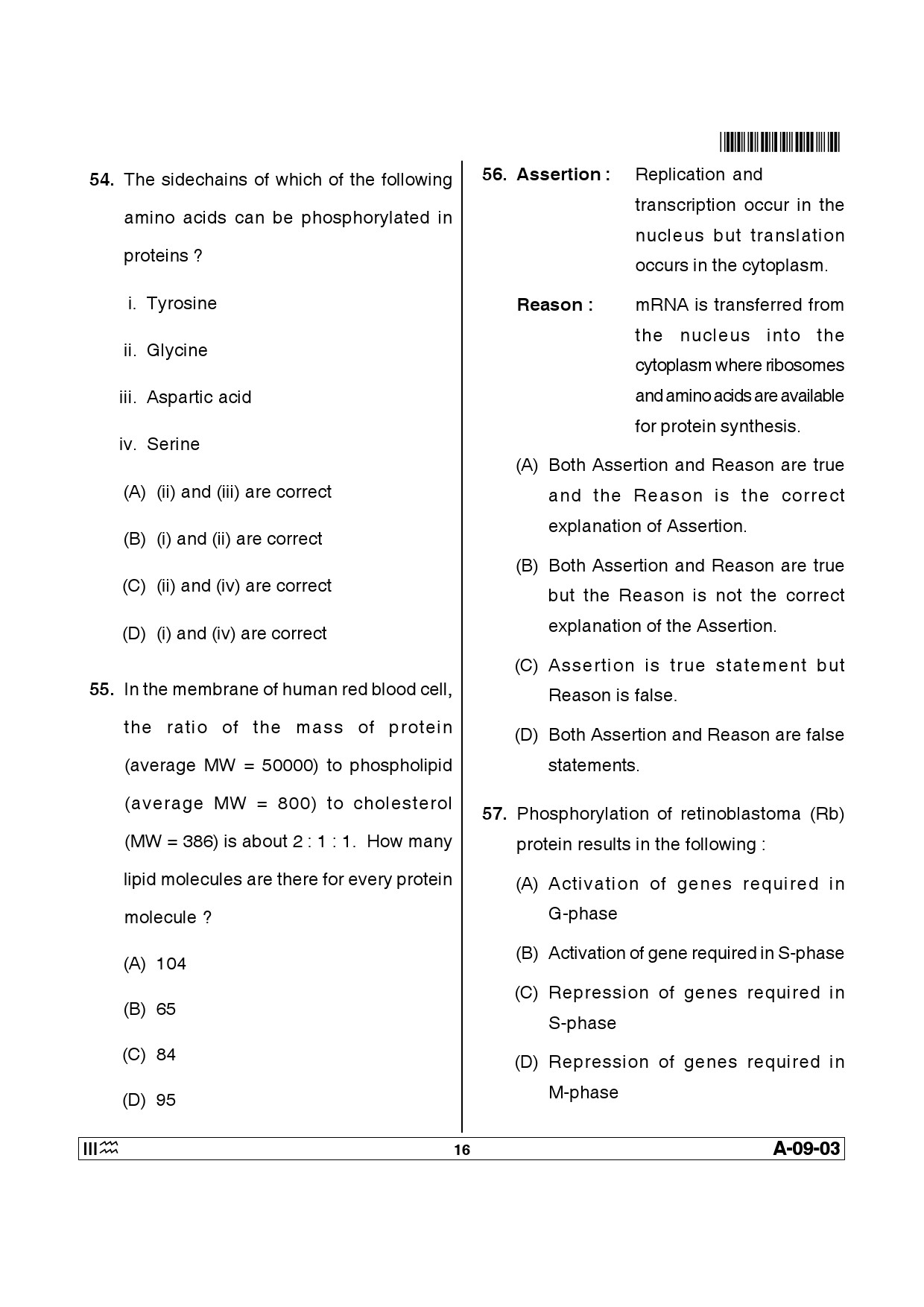 Telangana SET Life Sciences 2014 Question Paper III 15