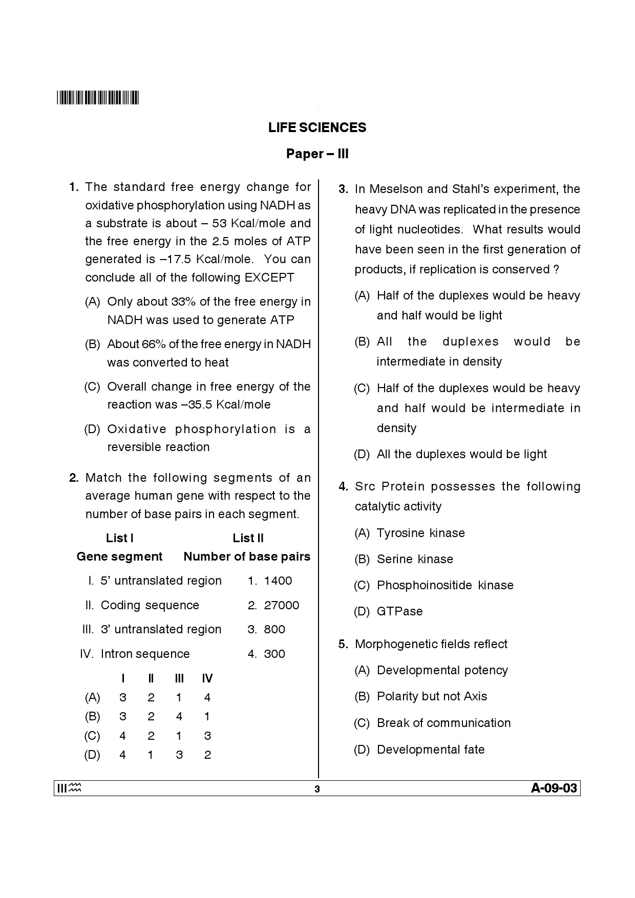 Telangana SET Life Sciences 2014 Question Paper III 2