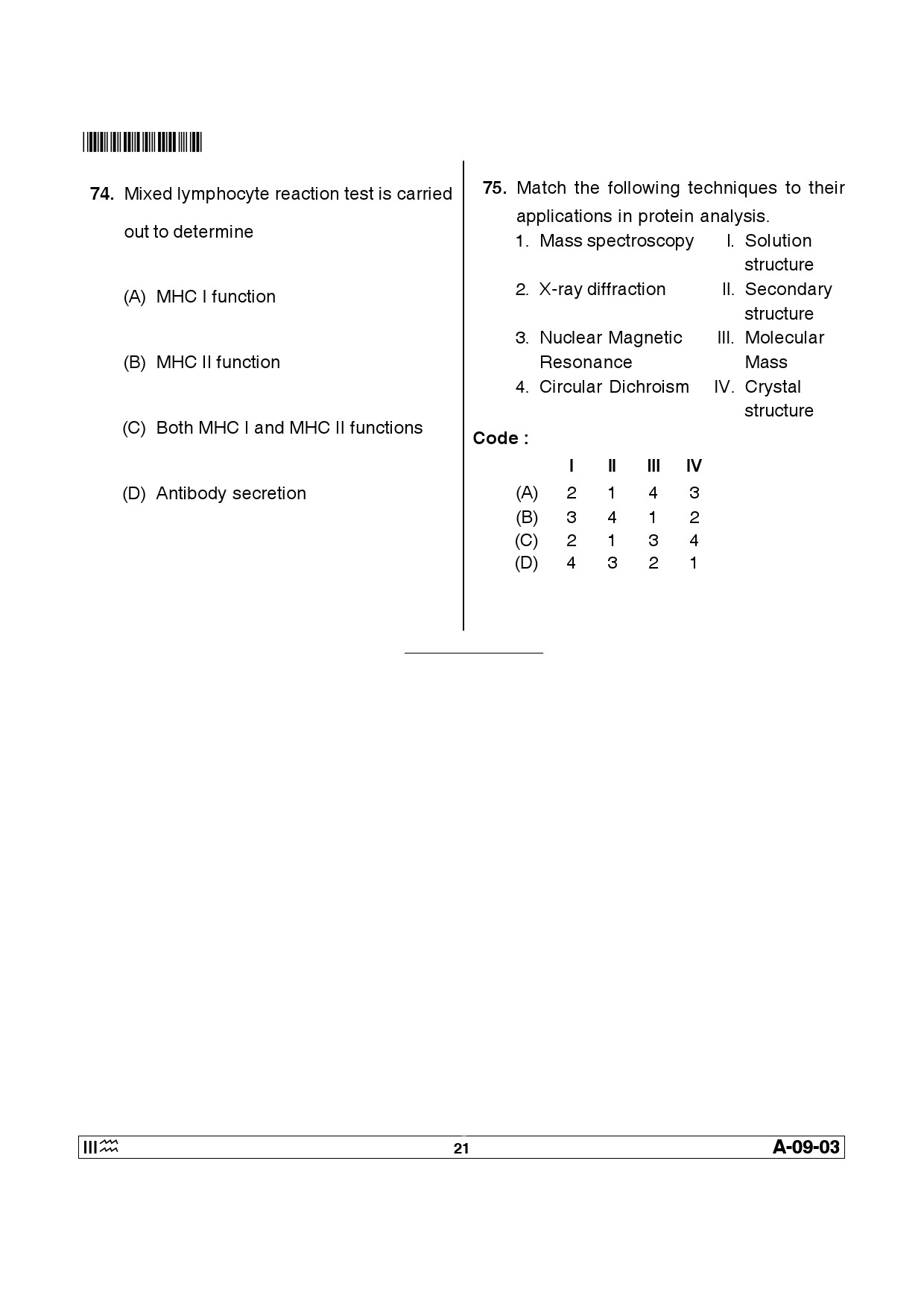 Telangana SET Life Sciences 2014 Question Paper III 20