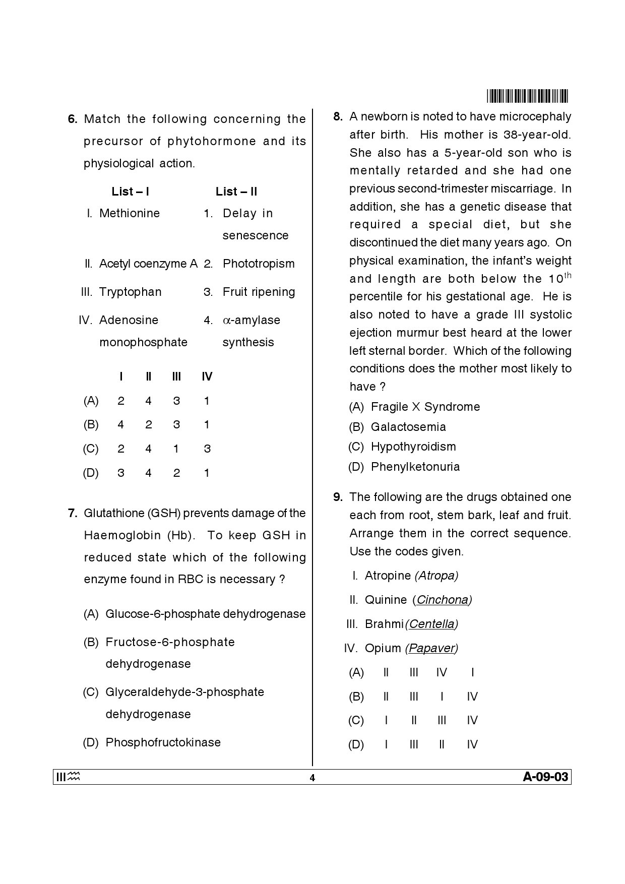 Telangana SET Life Sciences 2014 Question Paper III 3