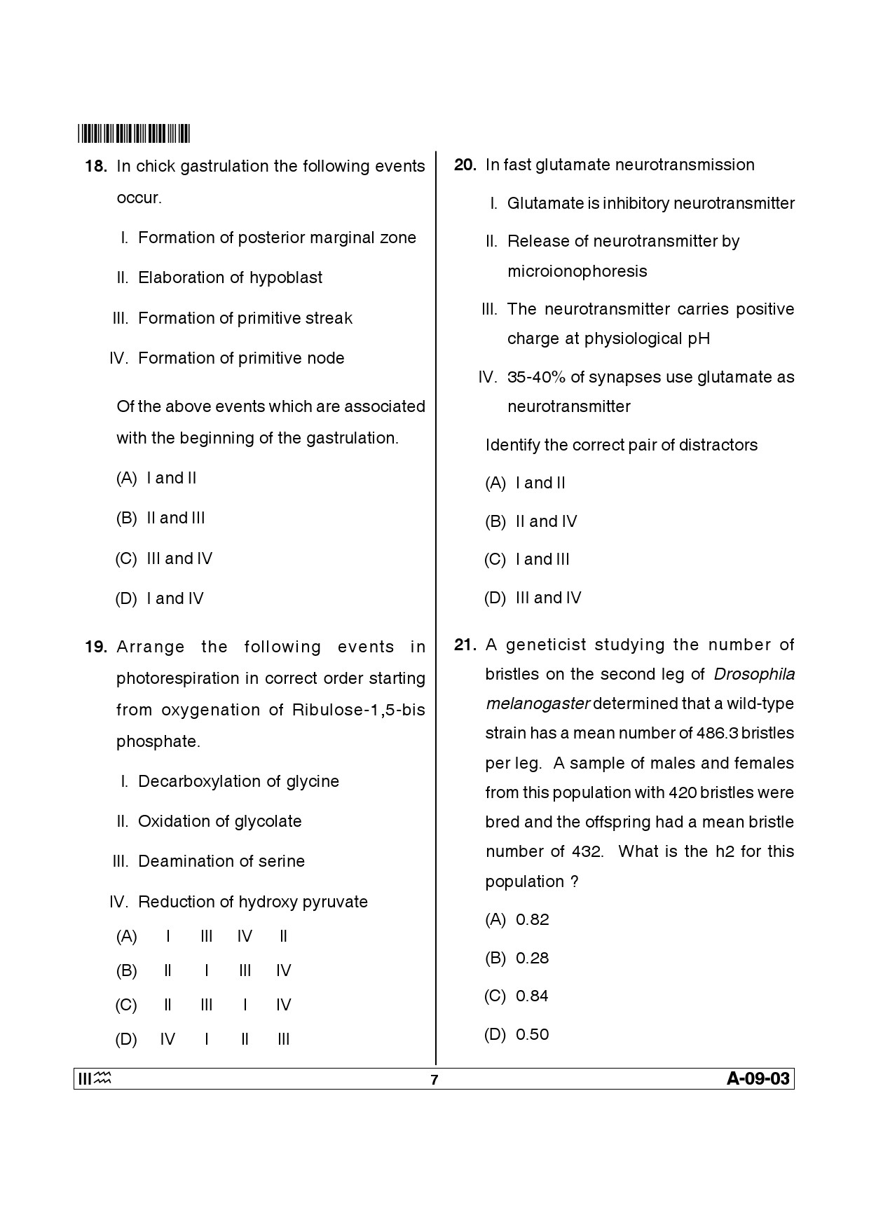 Telangana SET Life Sciences 2014 Question Paper III 6