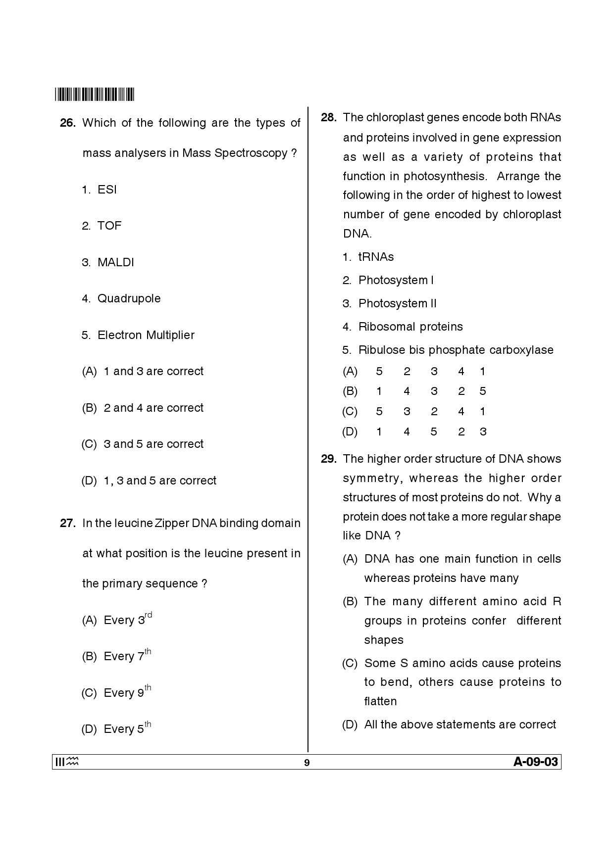 Telangana SET Life Sciences 2014 Question Paper III 8