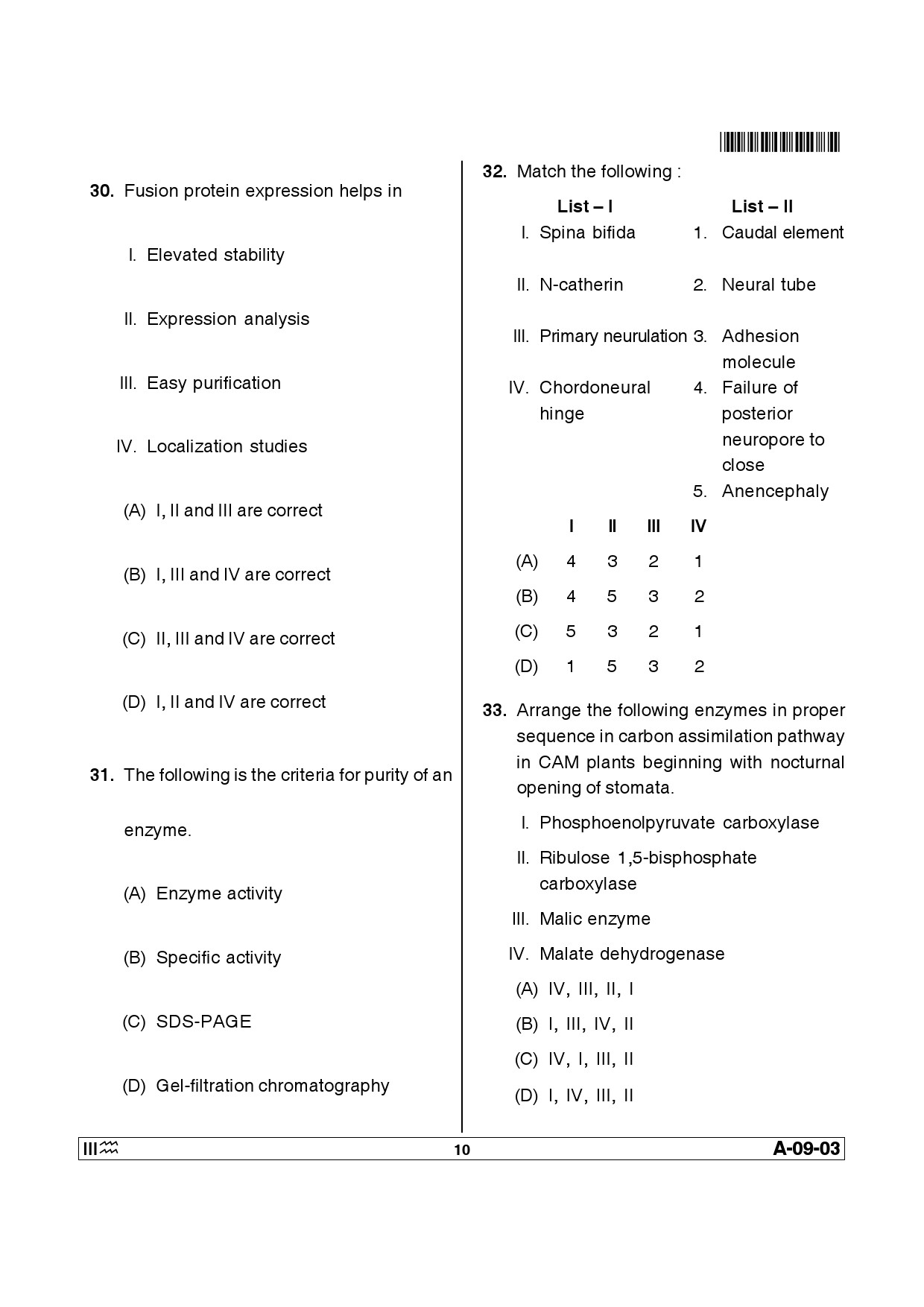 Telangana SET Life Sciences 2014 Question Paper III 9