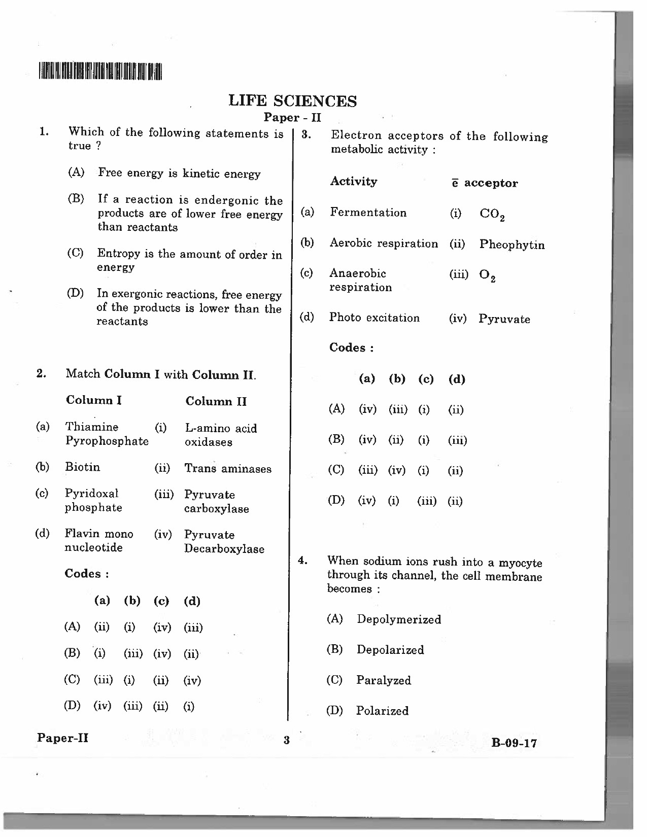 Telangana SET Life Sciences 2017 Question Paper II 2