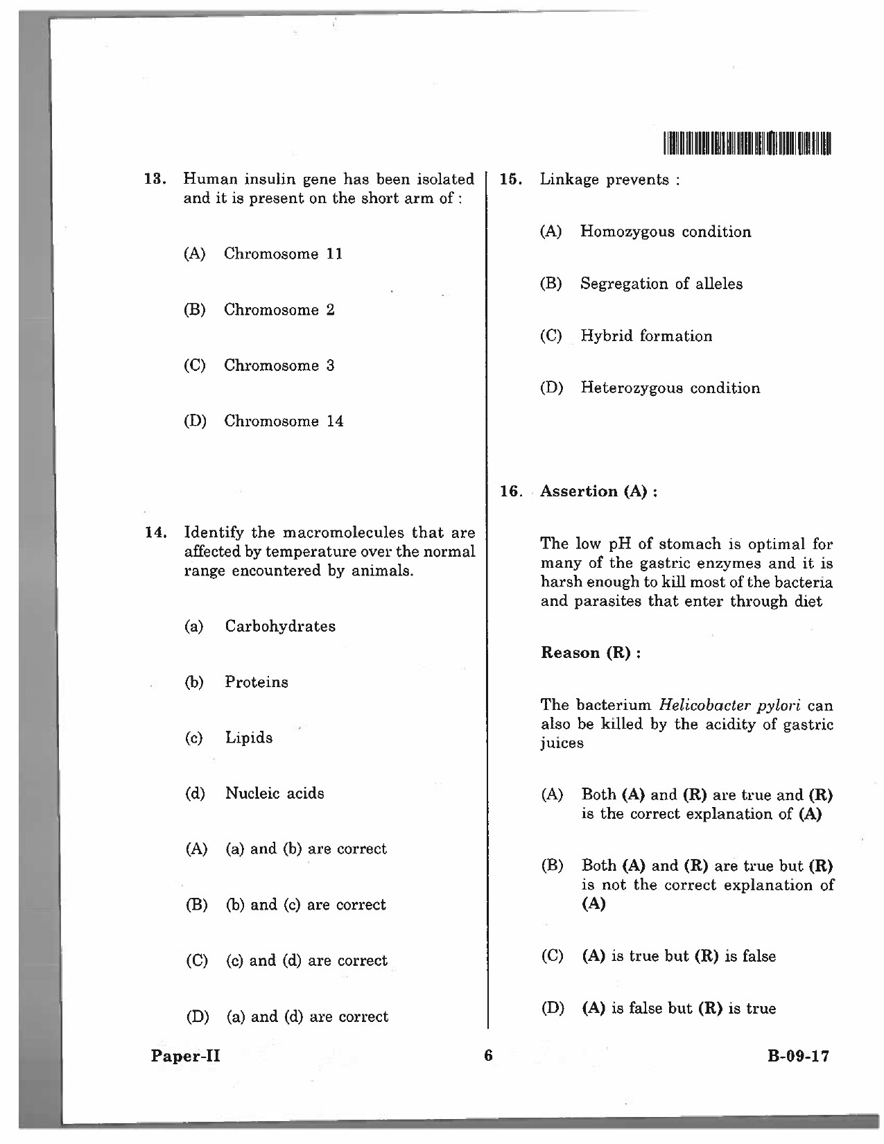 Telangana SET Life Sciences 2017 Question Paper II 5