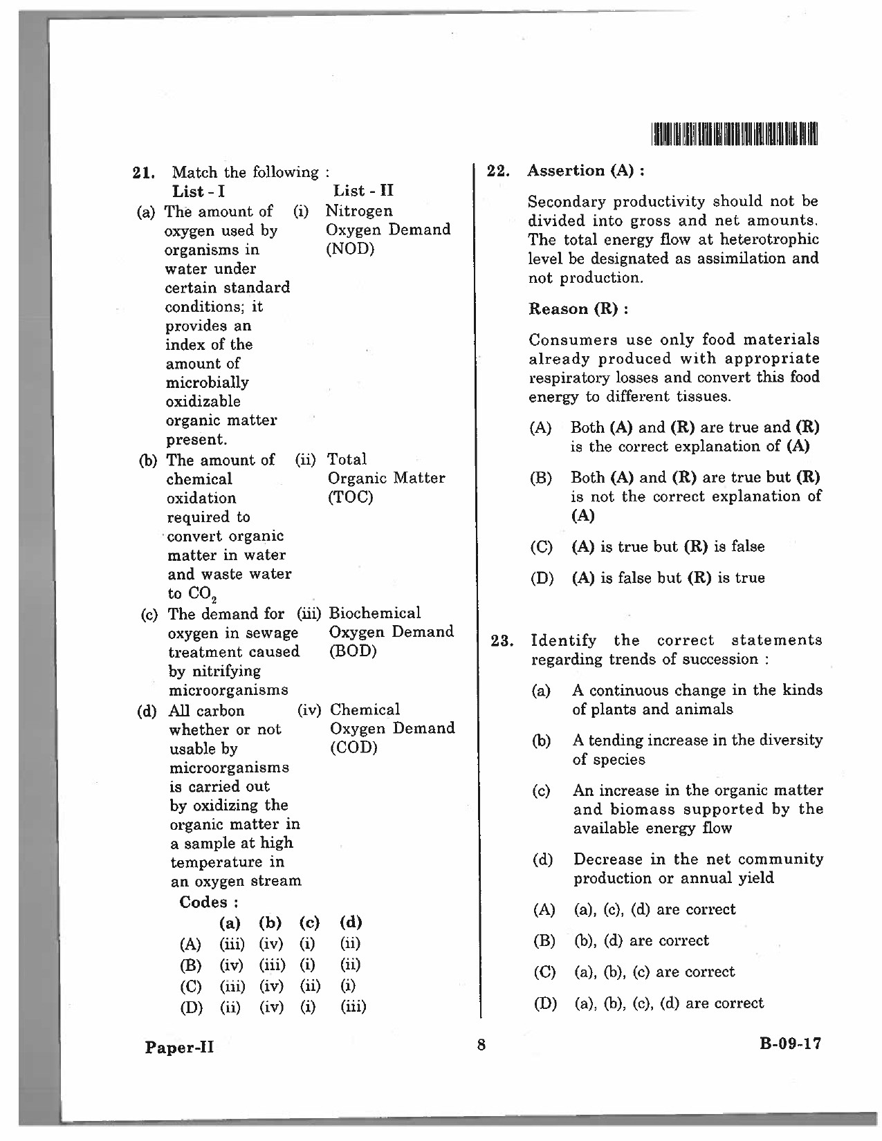 Telangana SET Life Sciences 2017 Question Paper II 7