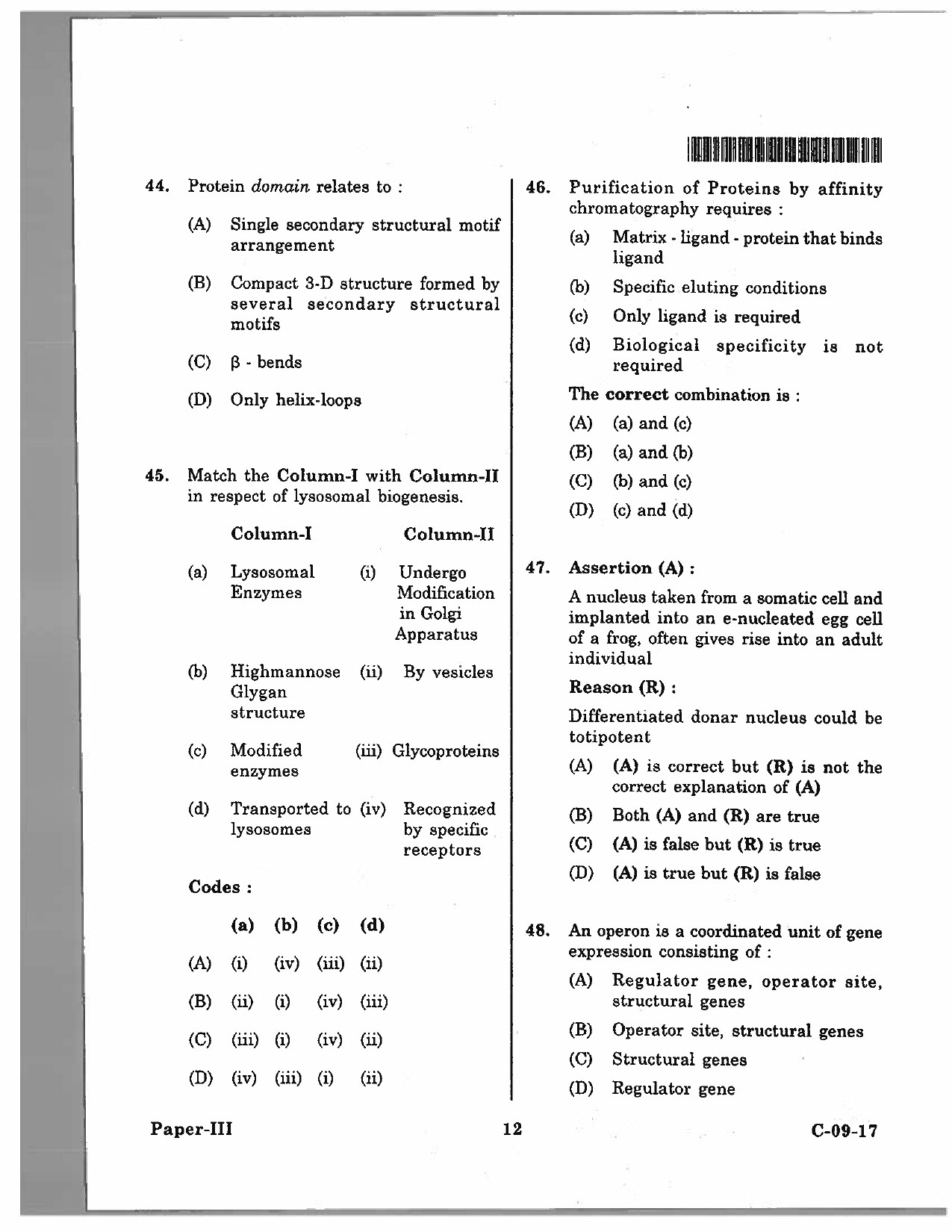 Telangana SET Life Sciences 2017 Question Paper III 11