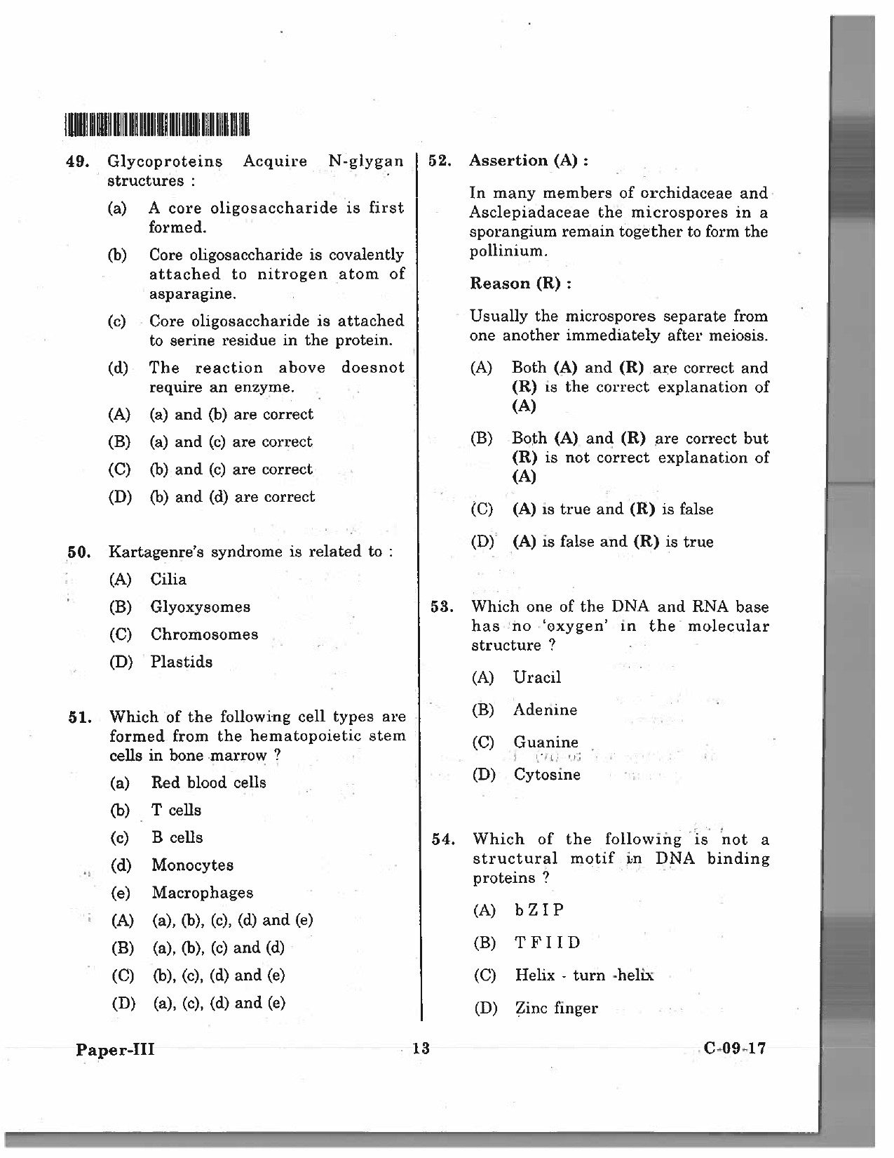 Telangana SET Life Sciences 2017 Question Paper III 12