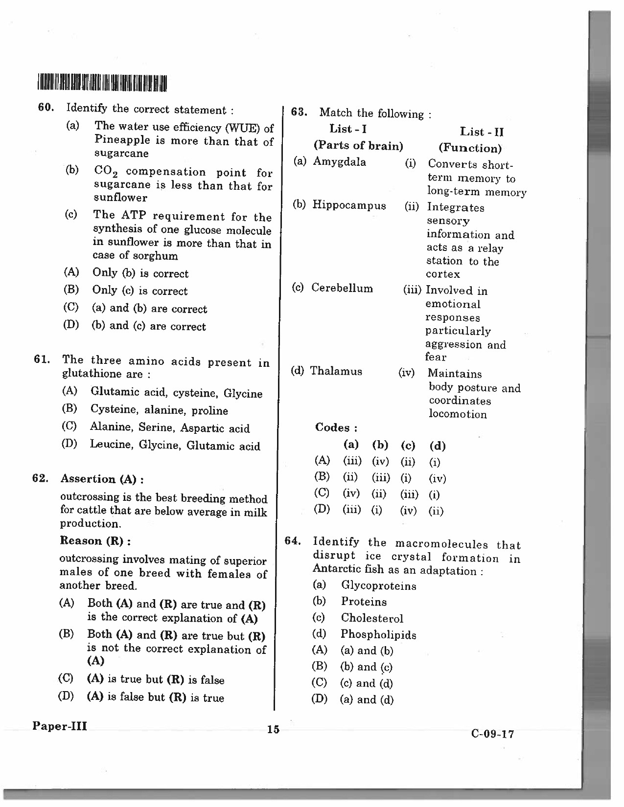 Telangana SET Life Sciences 2017 Question Paper III 14