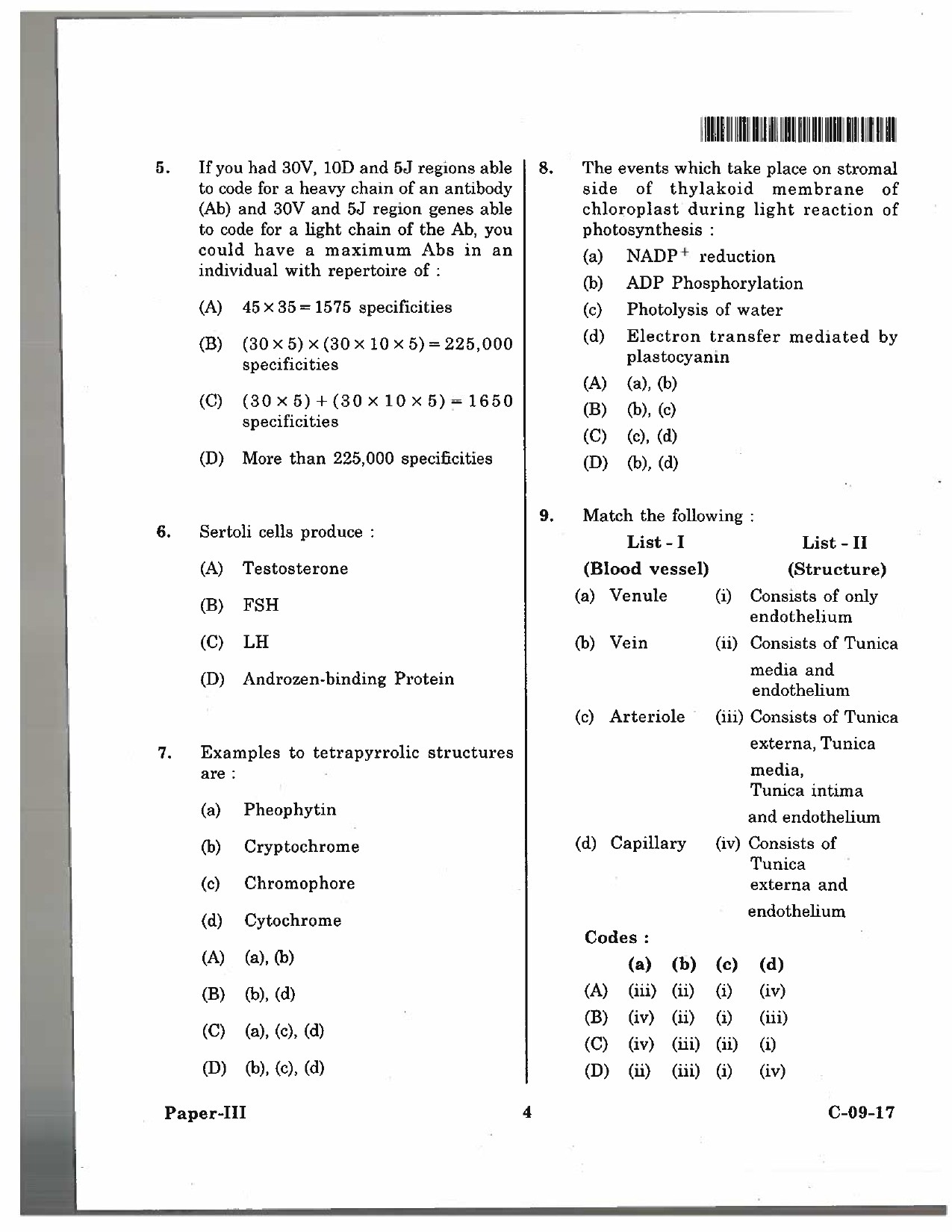 Telangana SET Life Sciences 2017 Question Paper III 3