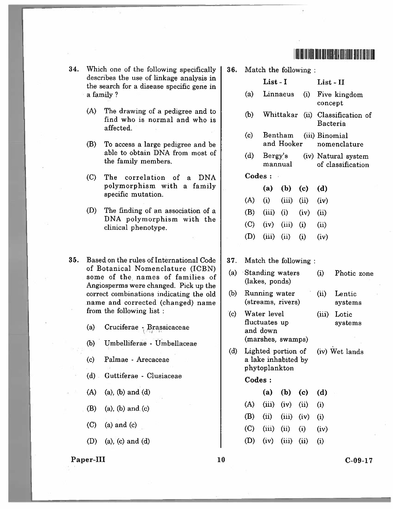 Telangana SET Life Sciences 2017 Question Paper III 9