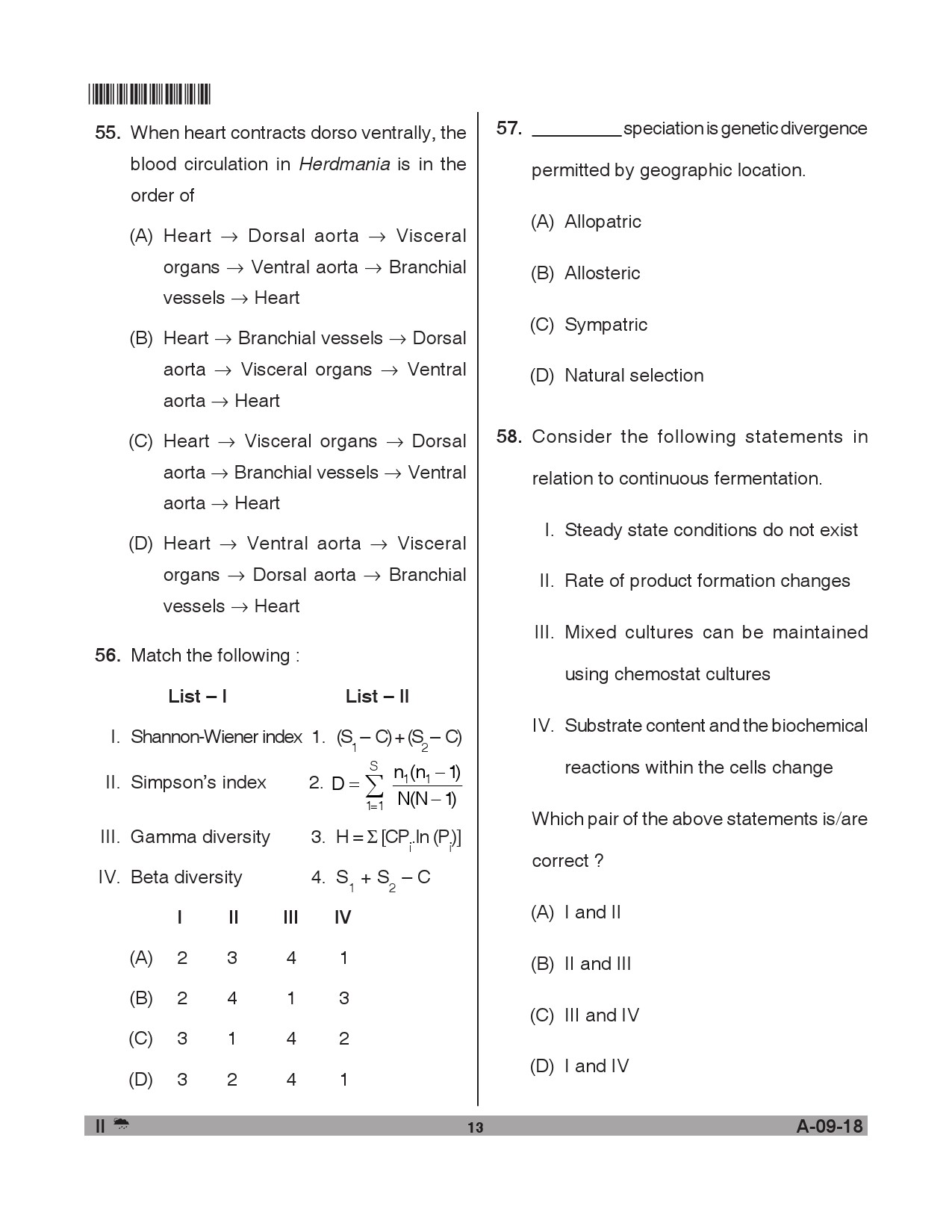 Telangana SET Life Sciences 2018 Question Paper II 12