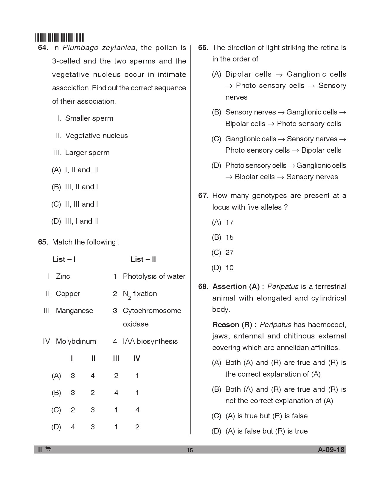 Telangana SET Life Sciences 2018 Question Paper II 14