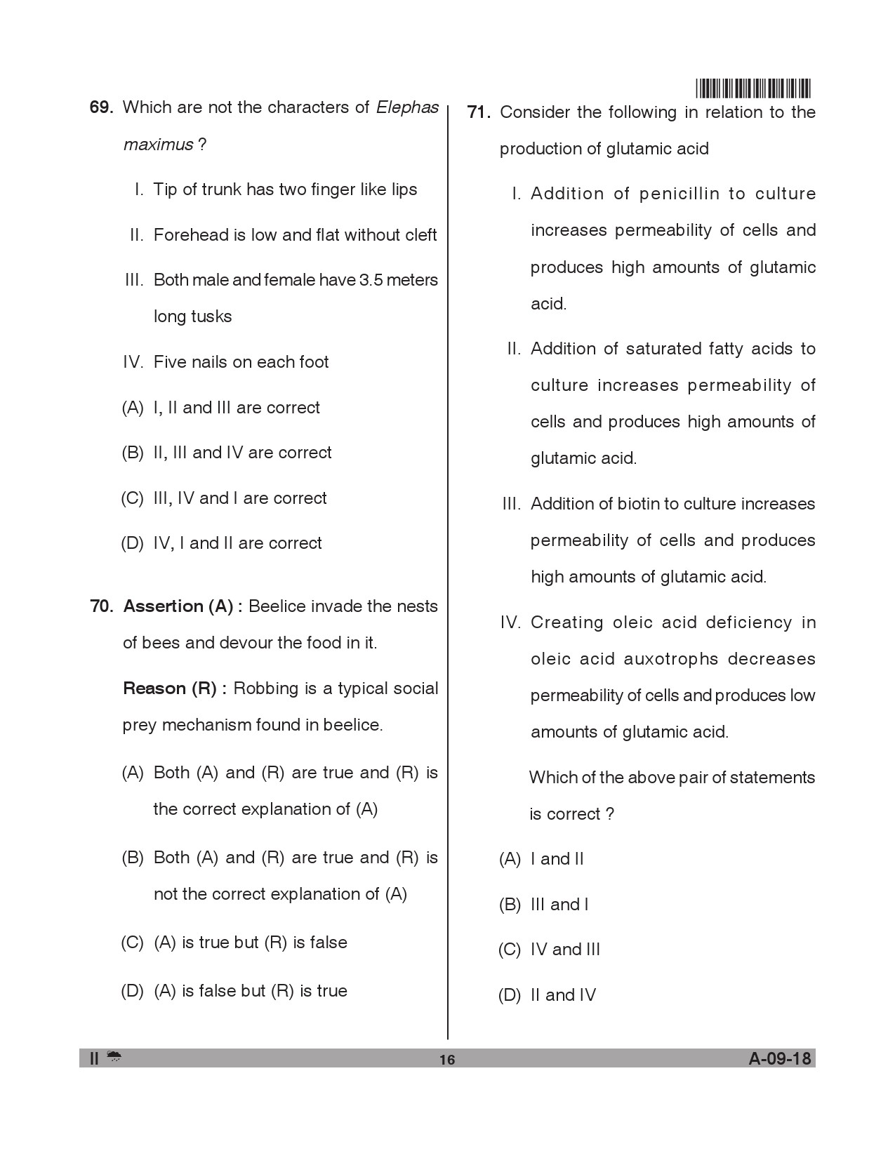 Telangana SET Life Sciences 2018 Question Paper II 15