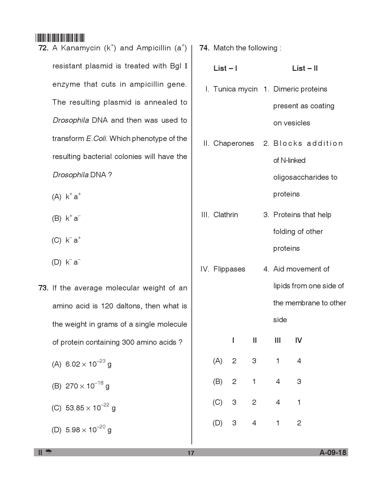 Telangana SET Life Sciences 2018 Question Paper II 16