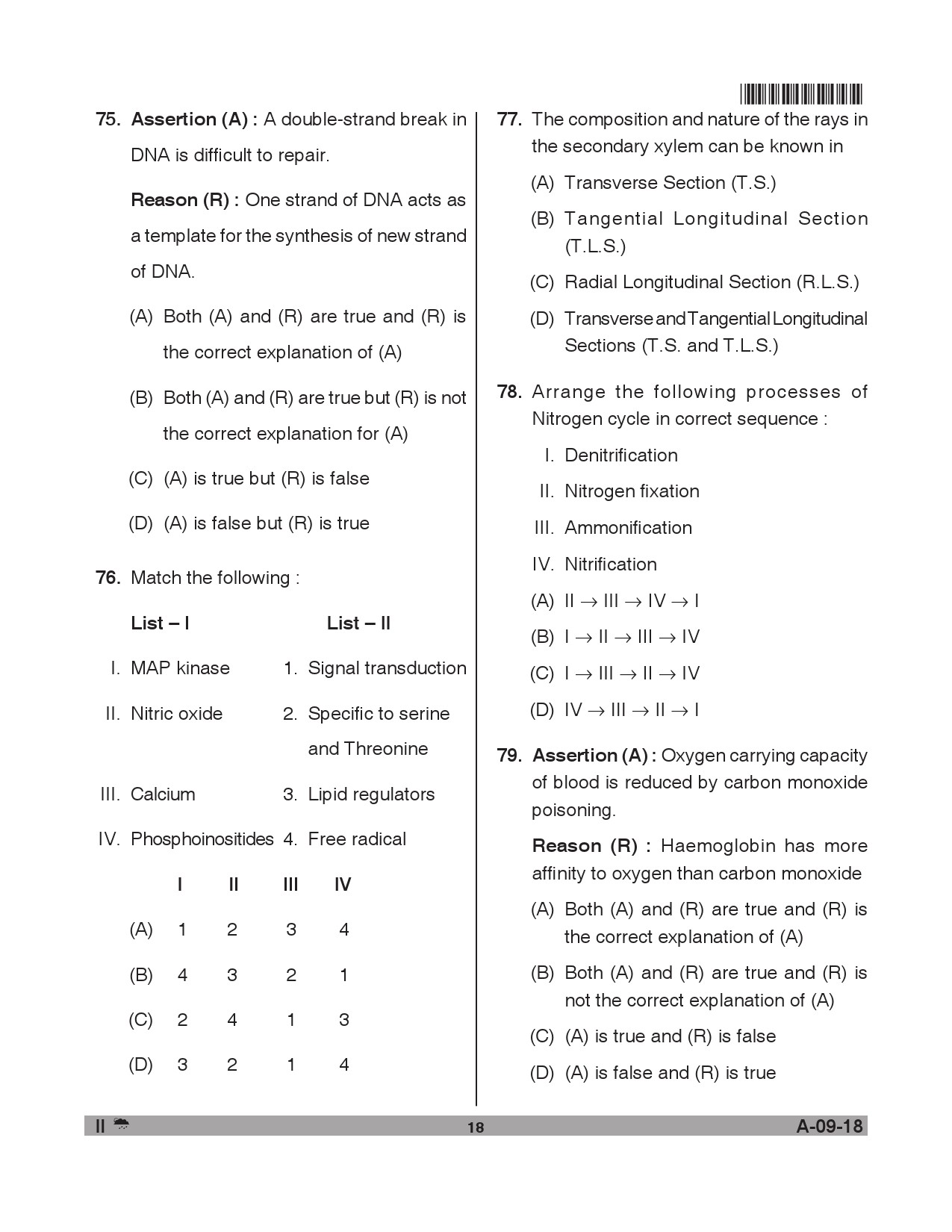 Telangana SET Life Sciences 2018 Question Paper II 17