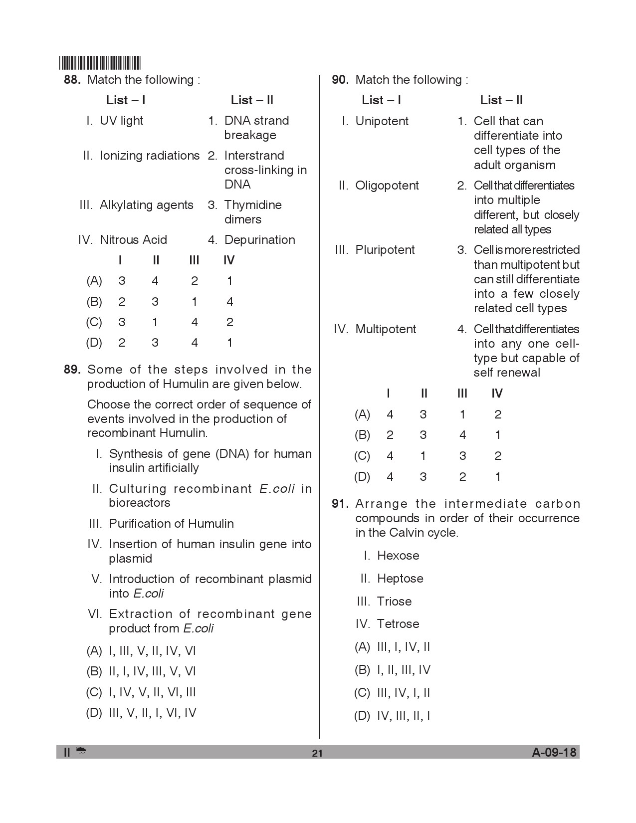 Telangana SET Life Sciences 2018 Question Paper II 20