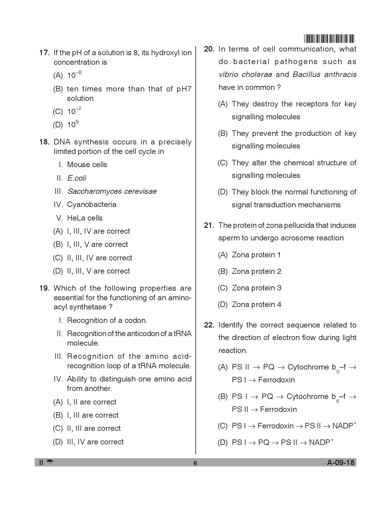 Telangana SET Life Sciences 2018 Question Paper II 5