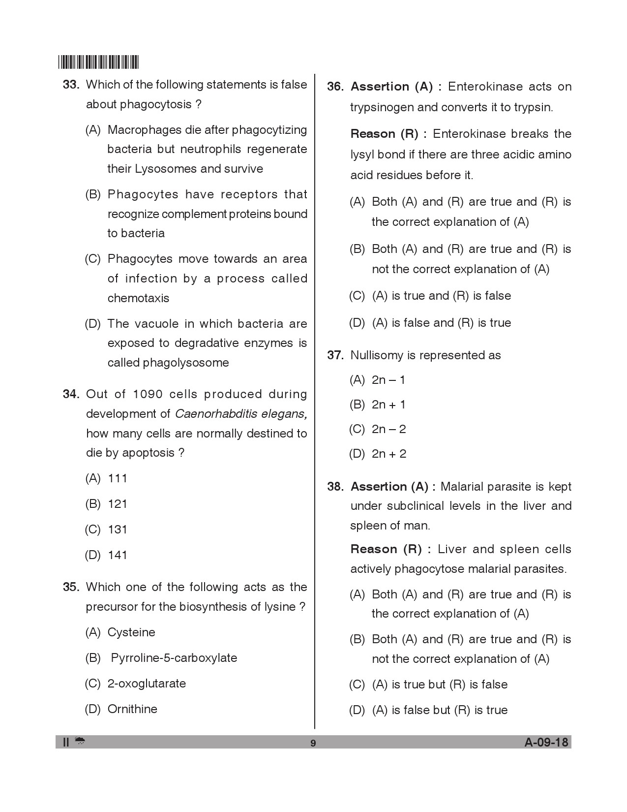 Telangana SET Life Sciences 2018 Question Paper II 8