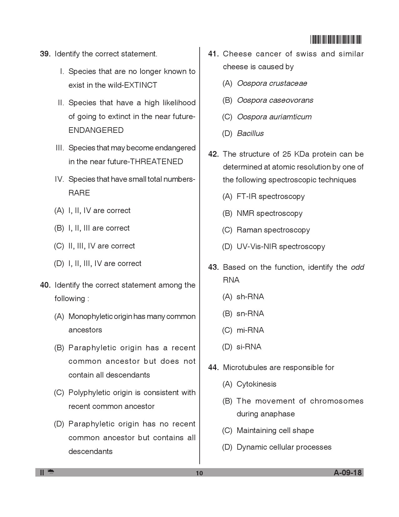 Telangana SET Life Sciences 2018 Question Paper II 9