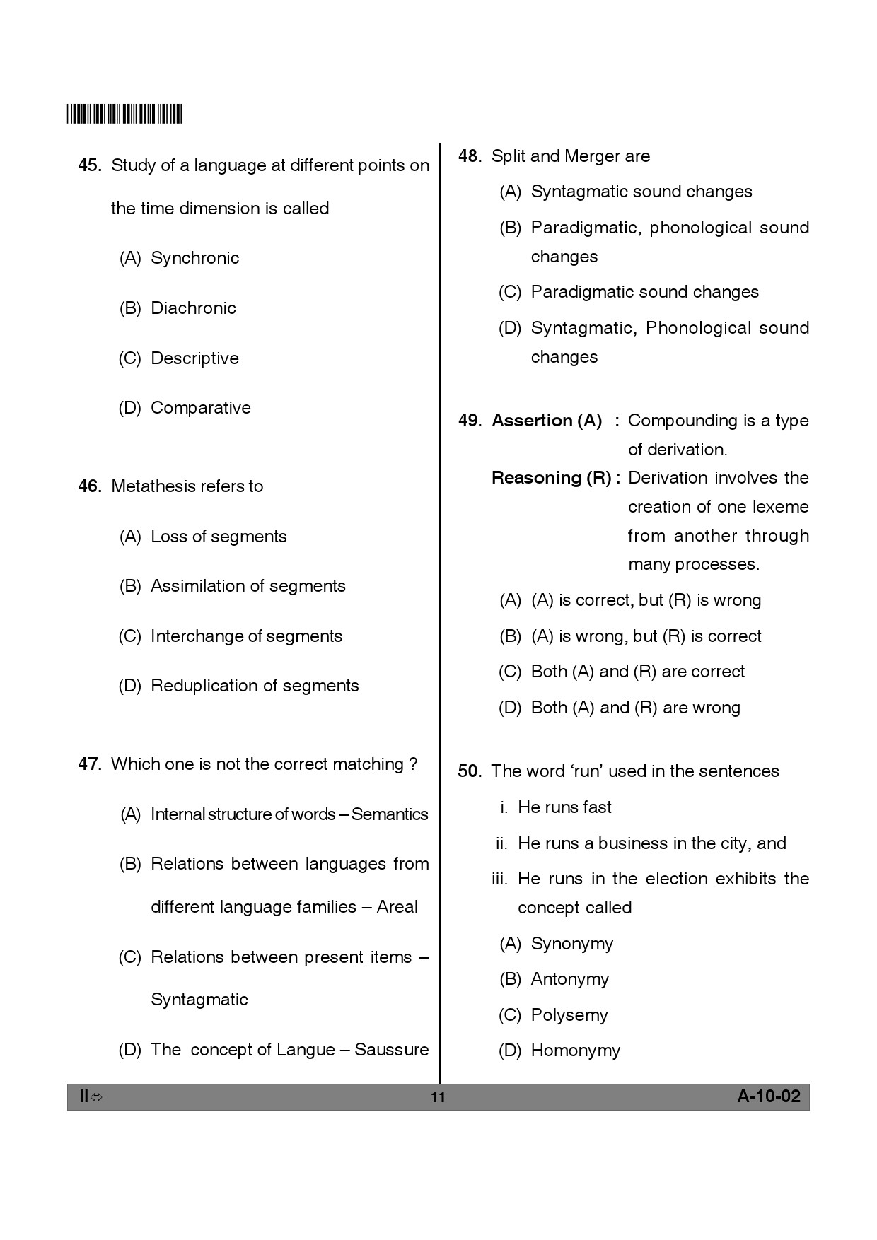 Telangana SET Linguistics 2012 Question Paper II 10