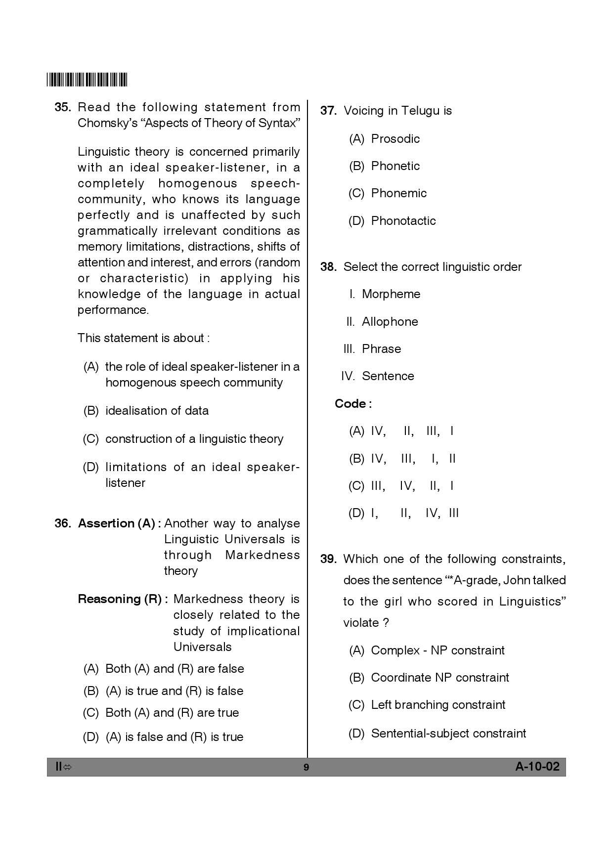 Telangana SET Linguistics 2012 Question Paper II 8