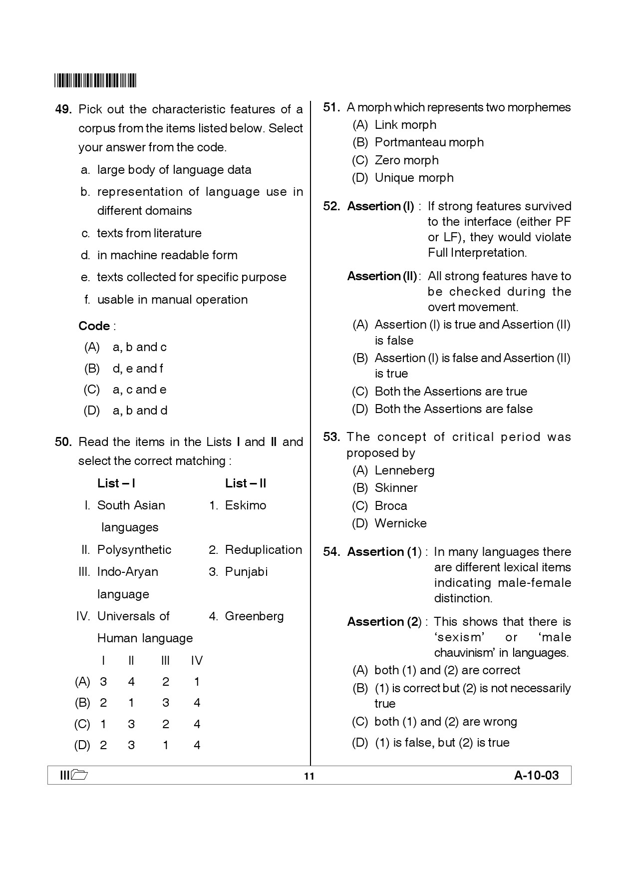 Telangana SET Linguistics 2012 Question Paper III 10