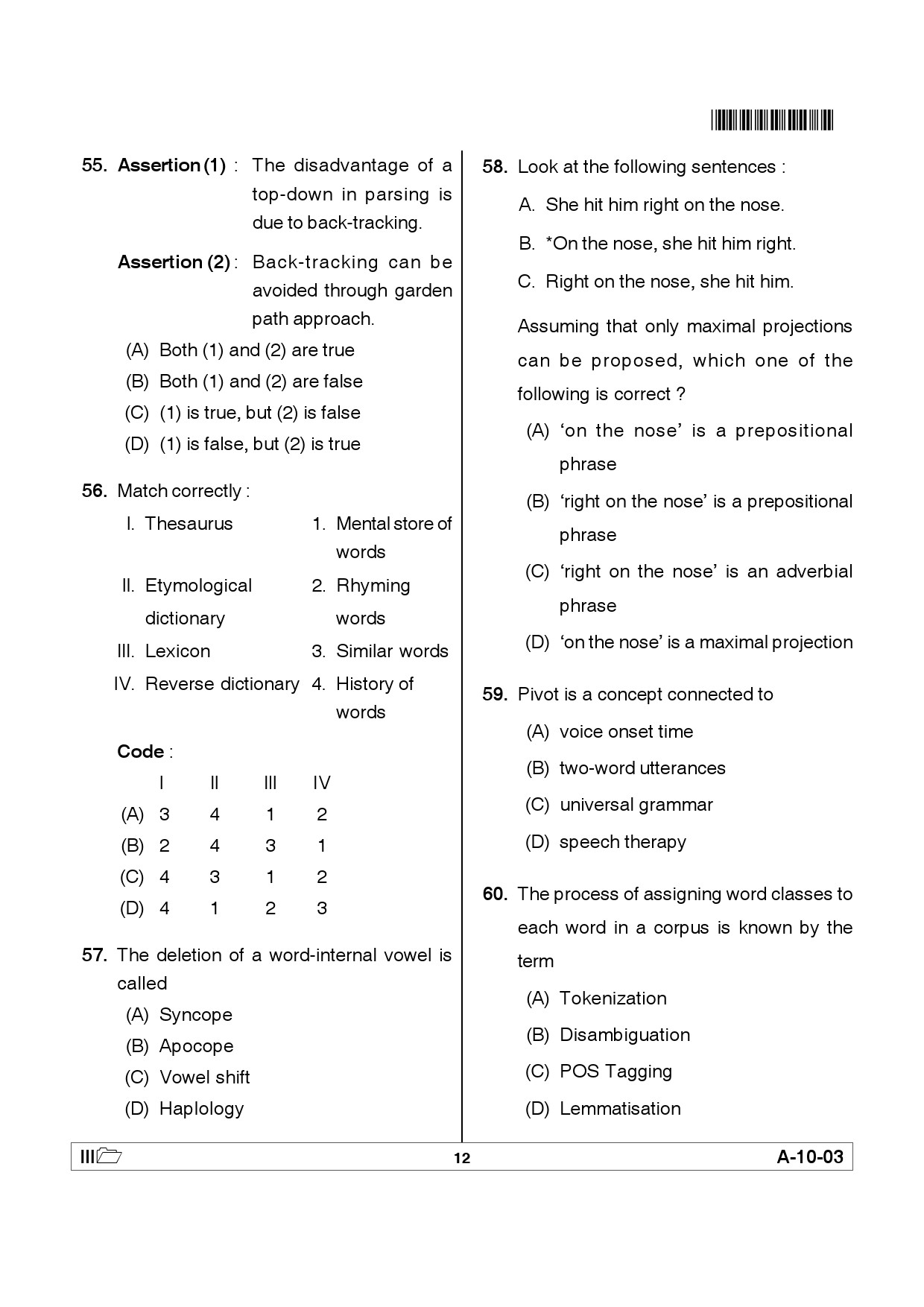 Telangana SET Linguistics 2012 Question Paper III 11