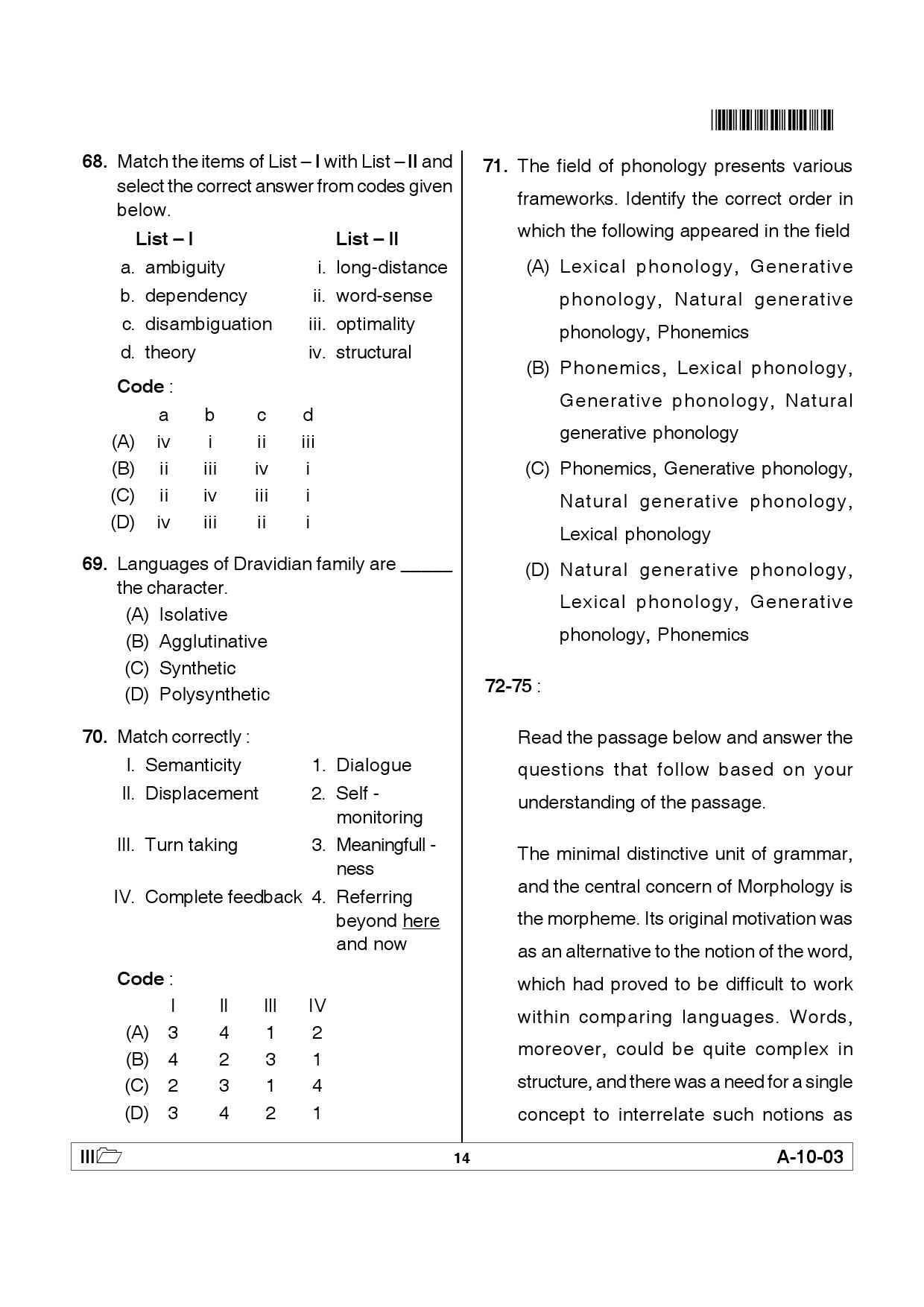 Telangana SET Linguistics 2012 Question Paper III 13