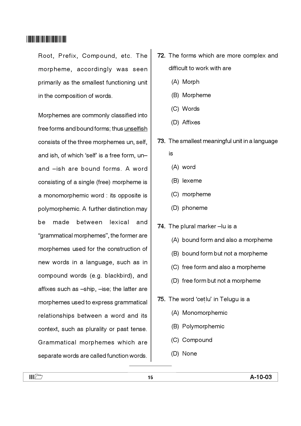 Telangana SET Linguistics 2012 Question Paper III 14