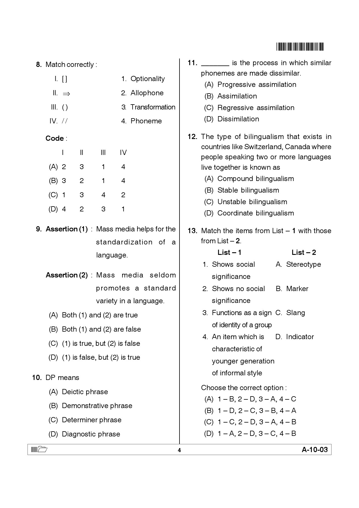 Telangana SET Linguistics 2012 Question Paper III 3