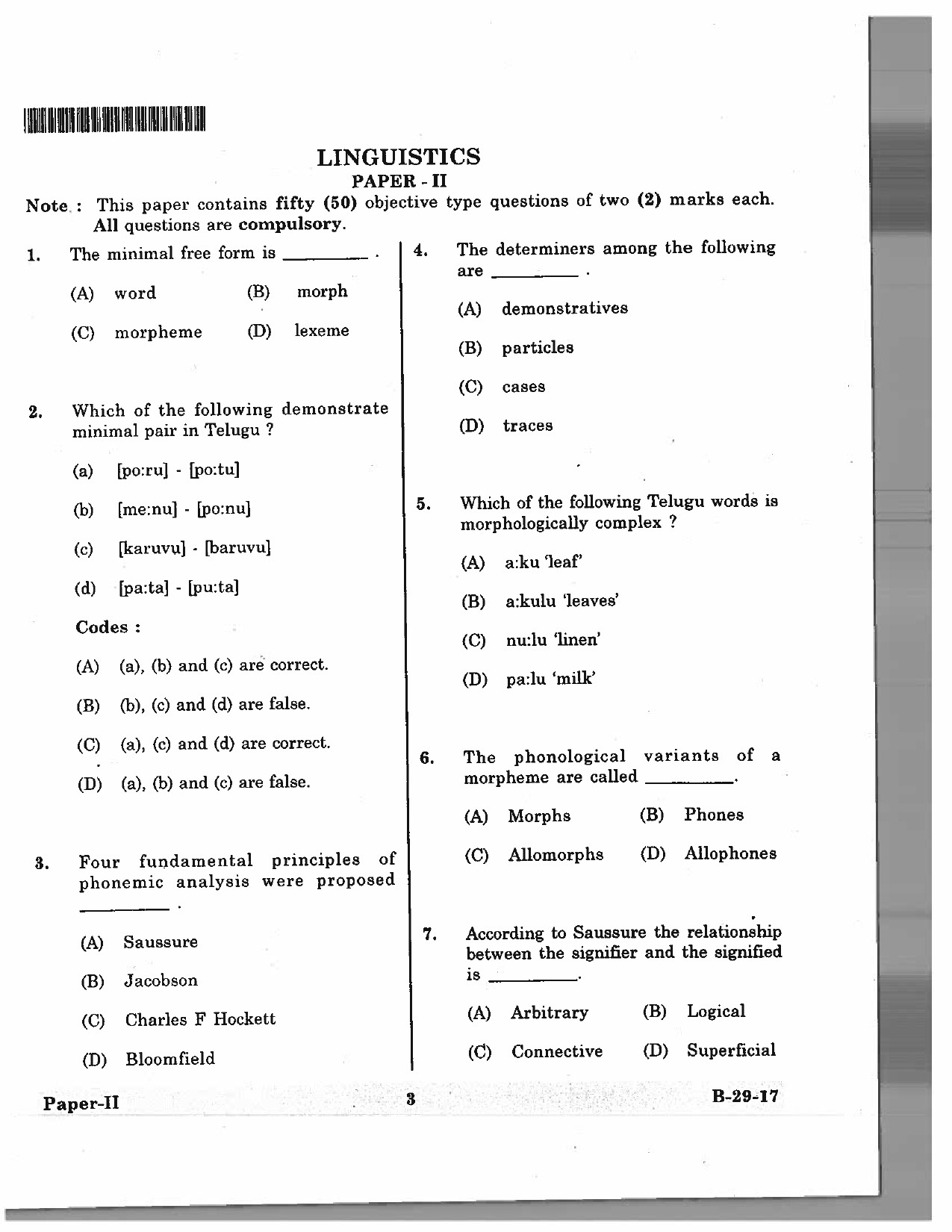 Telangana SET Linguistics 2017 Question Paper II 2