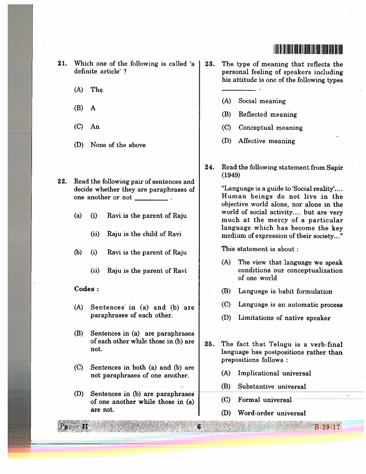 Telangana SET Linguistics 2017 Question Paper II 5