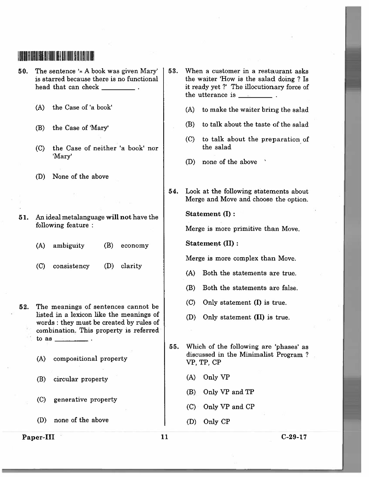 Telangana SET Linguistics 2017 Question Paper III 10