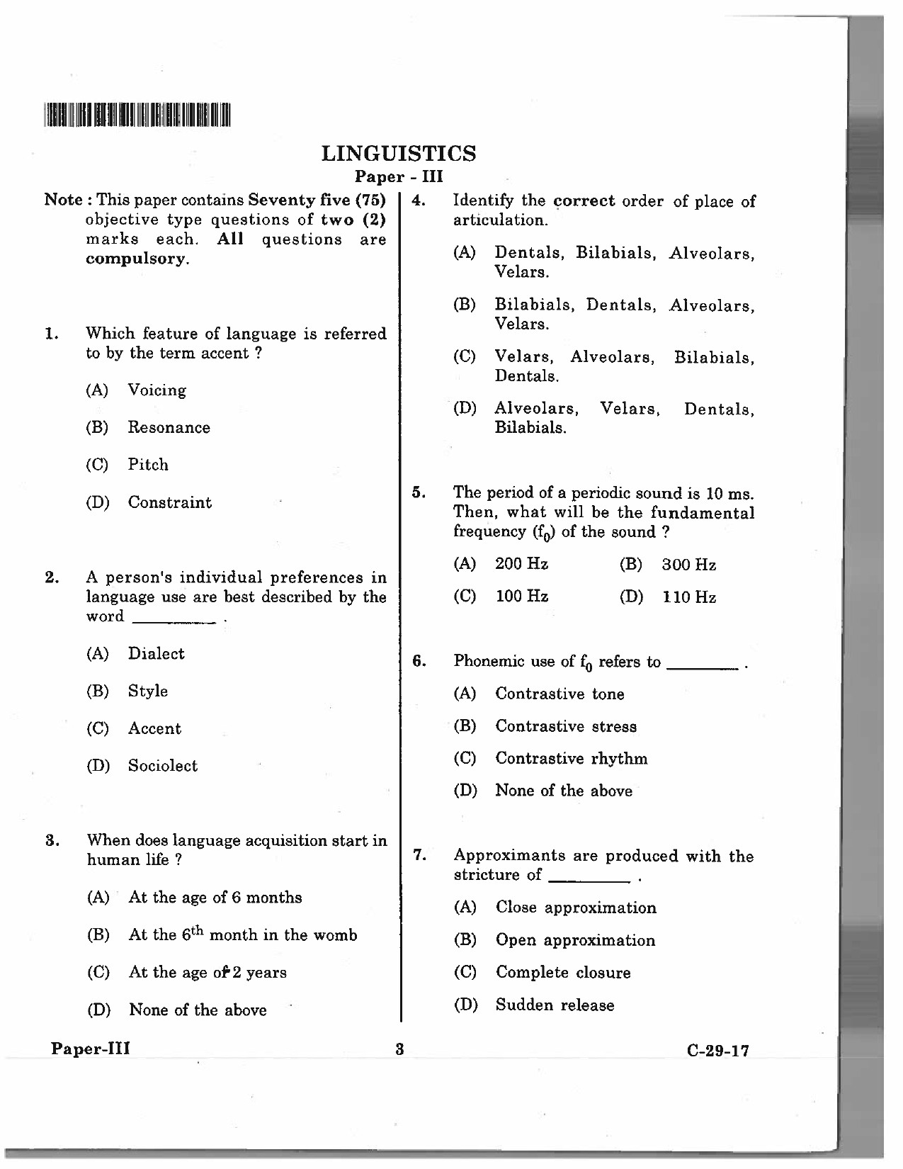 Telangana SET Linguistics 2017 Question Paper III 2