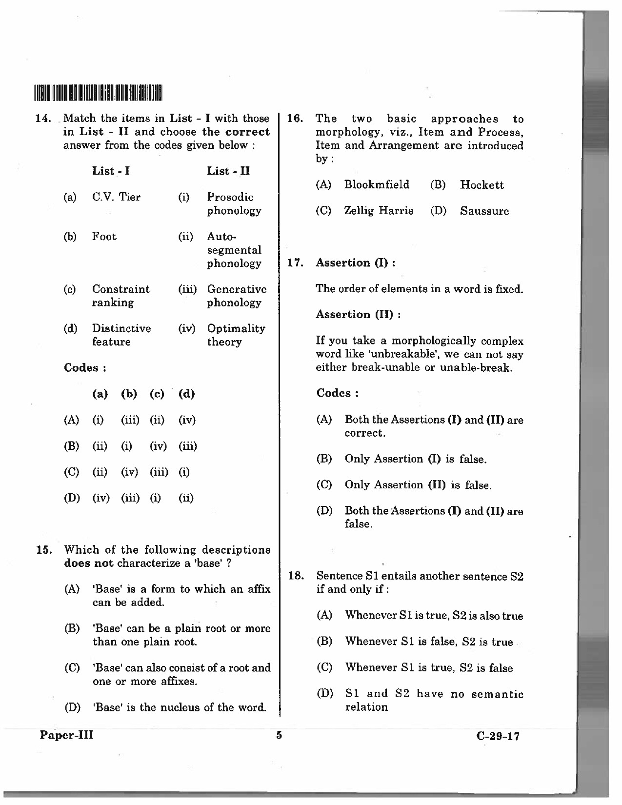 Telangana SET Linguistics 2017 Question Paper III 4