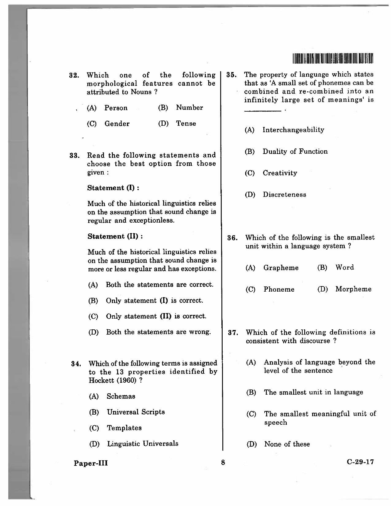 Telangana SET Linguistics 2017 Question Paper III 7