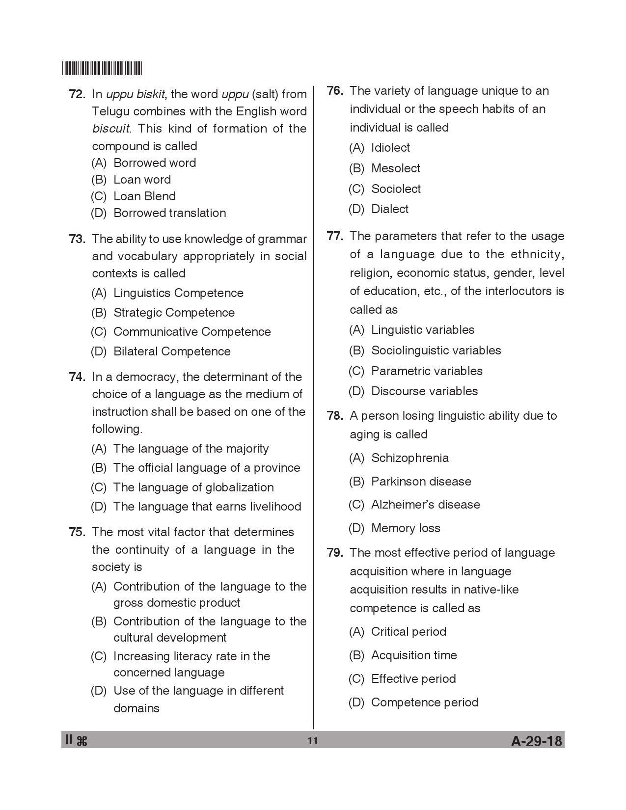 Telangana SET Linguistics 2018 Question Paper II 10