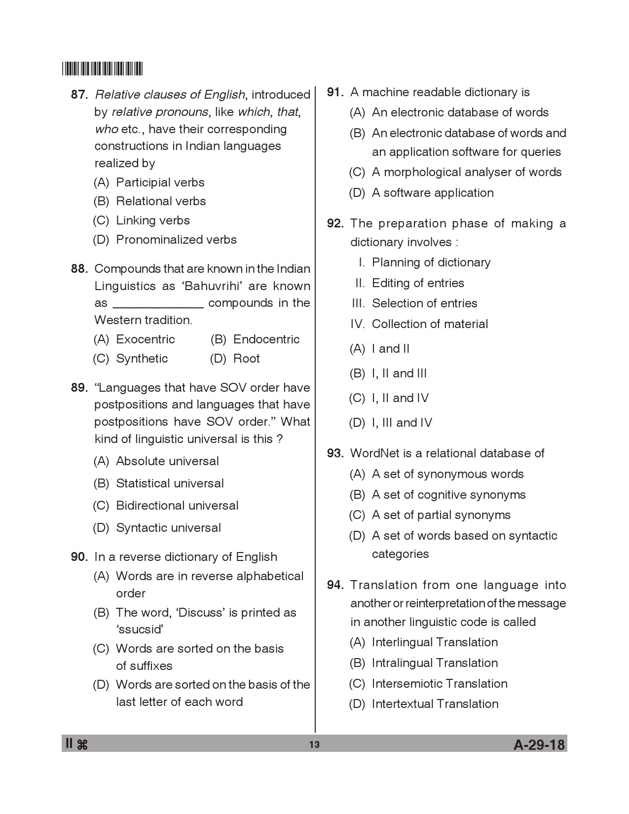 Telangana SET Linguistics 2018 Question Paper II 12