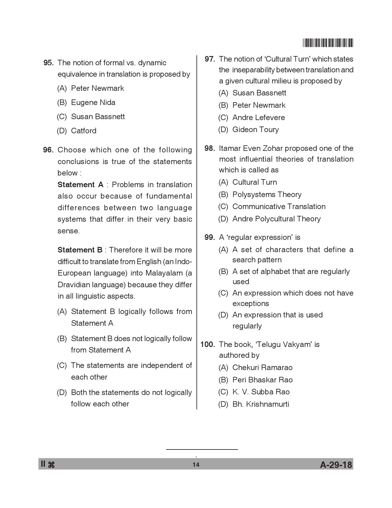 Telangana SET Linguistics 2018 Question Paper II 13