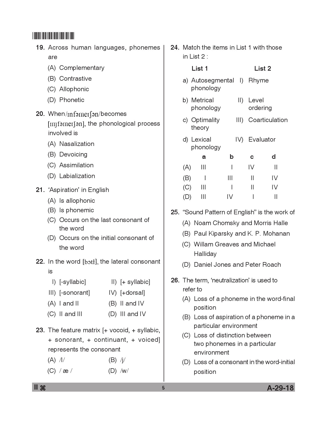 Telangana SET Linguistics 2018 Question Paper II 4