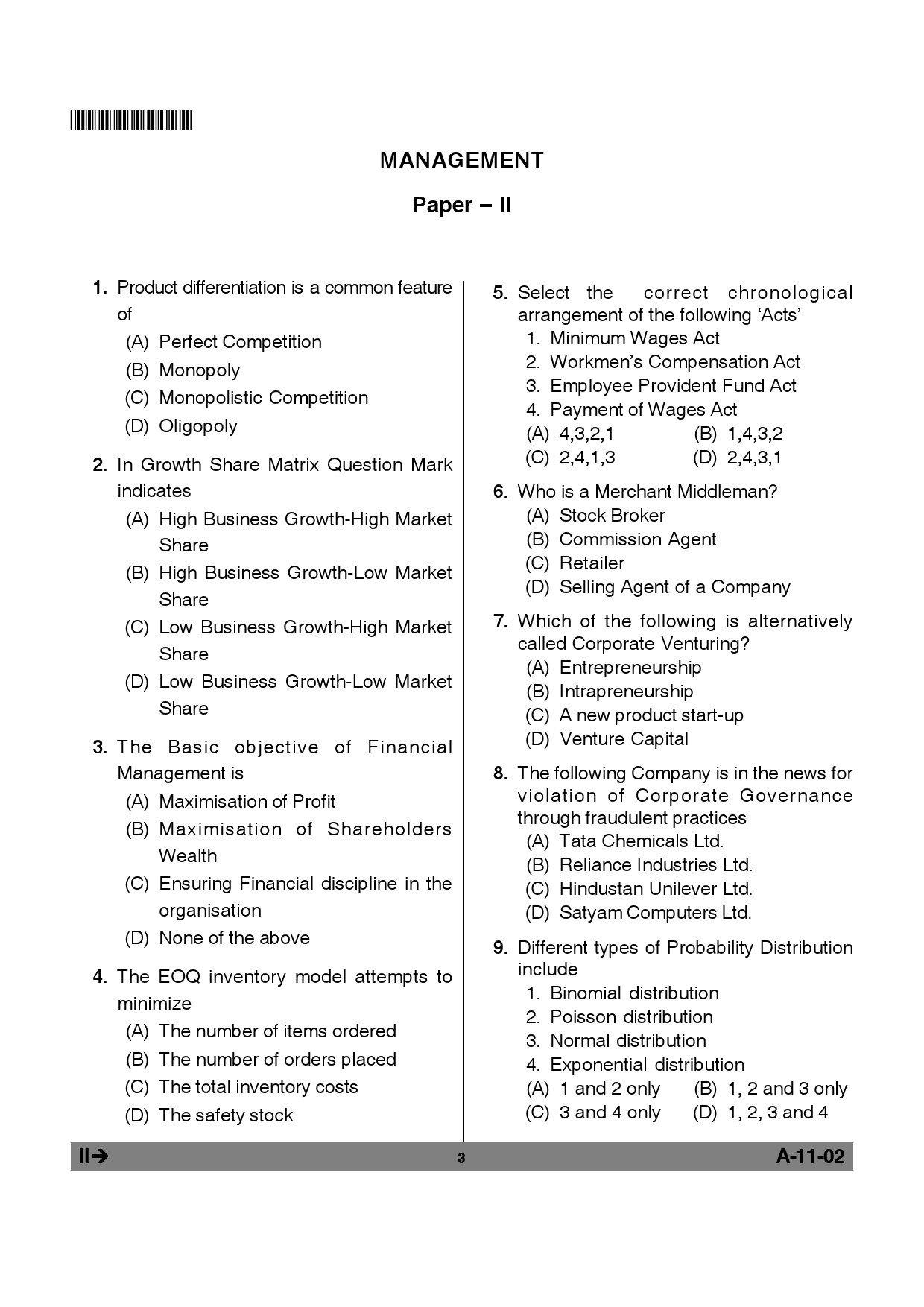 Telangana SET Management 2012 Question Paper II 2