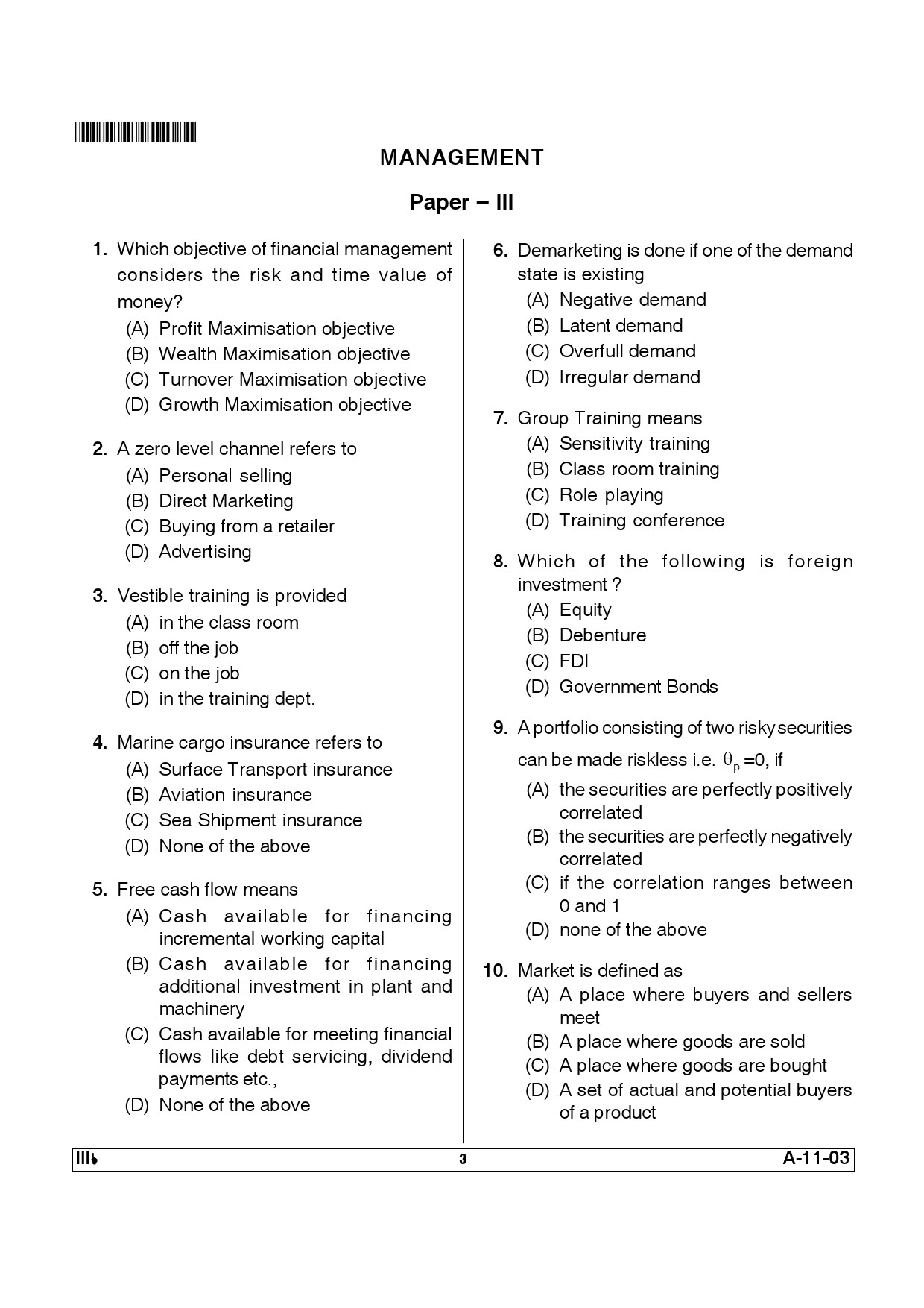 Telangana SET Management 2012 Question Paper III 2