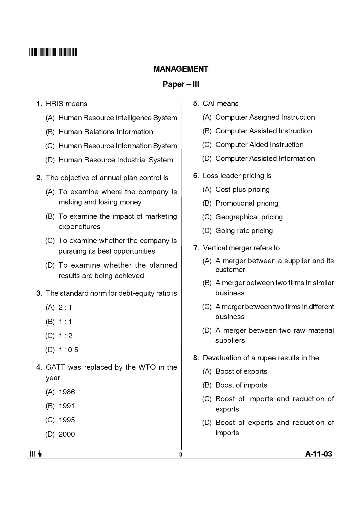 Telangana SET Management 2013 Question Paper III 2