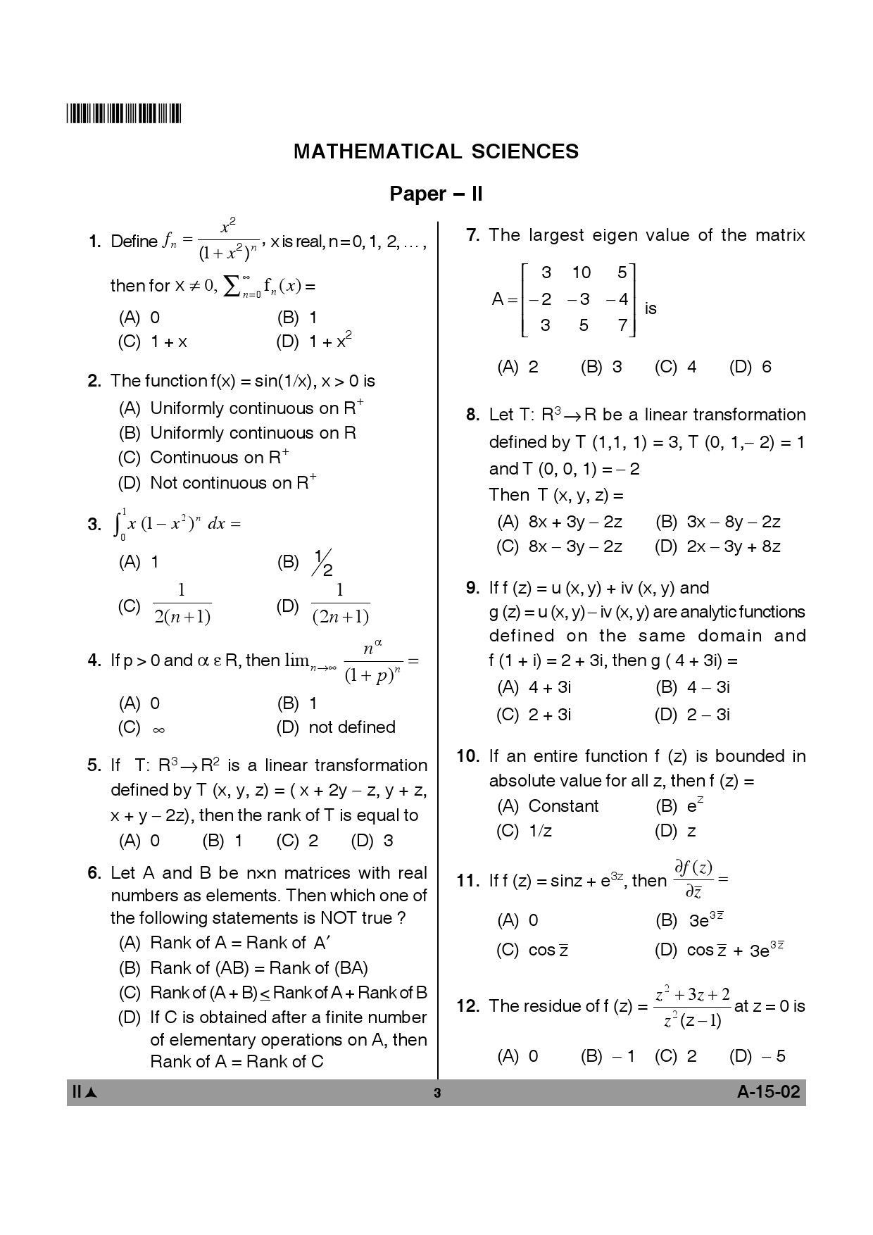 Telangana SET Mathematical Sciences 2012 Question Paper II 2