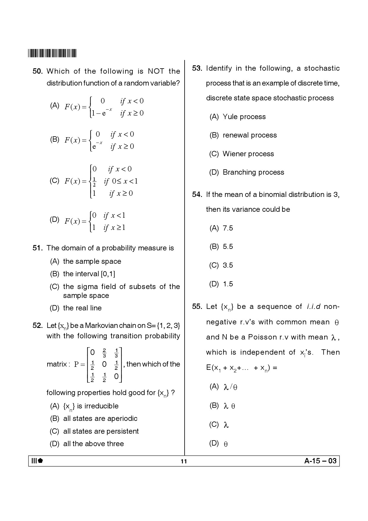 Telangana SET Mathematical Sciences 2012 Question Paper III 10