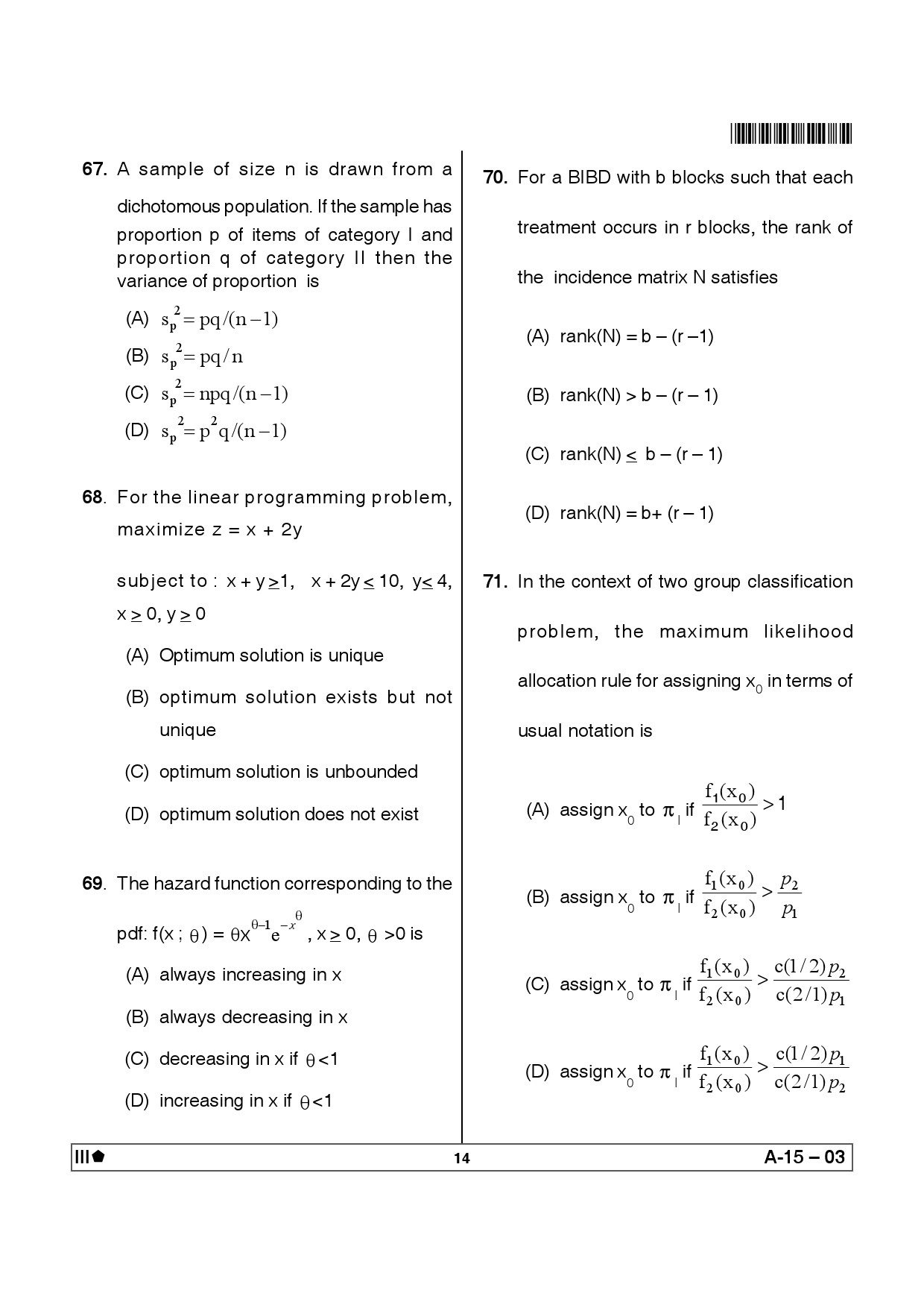 Telangana SET Mathematical Sciences 2012 Question Paper III 13